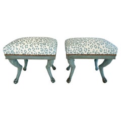 Pair of Painted Benches with Hock Legs and Paw Feet