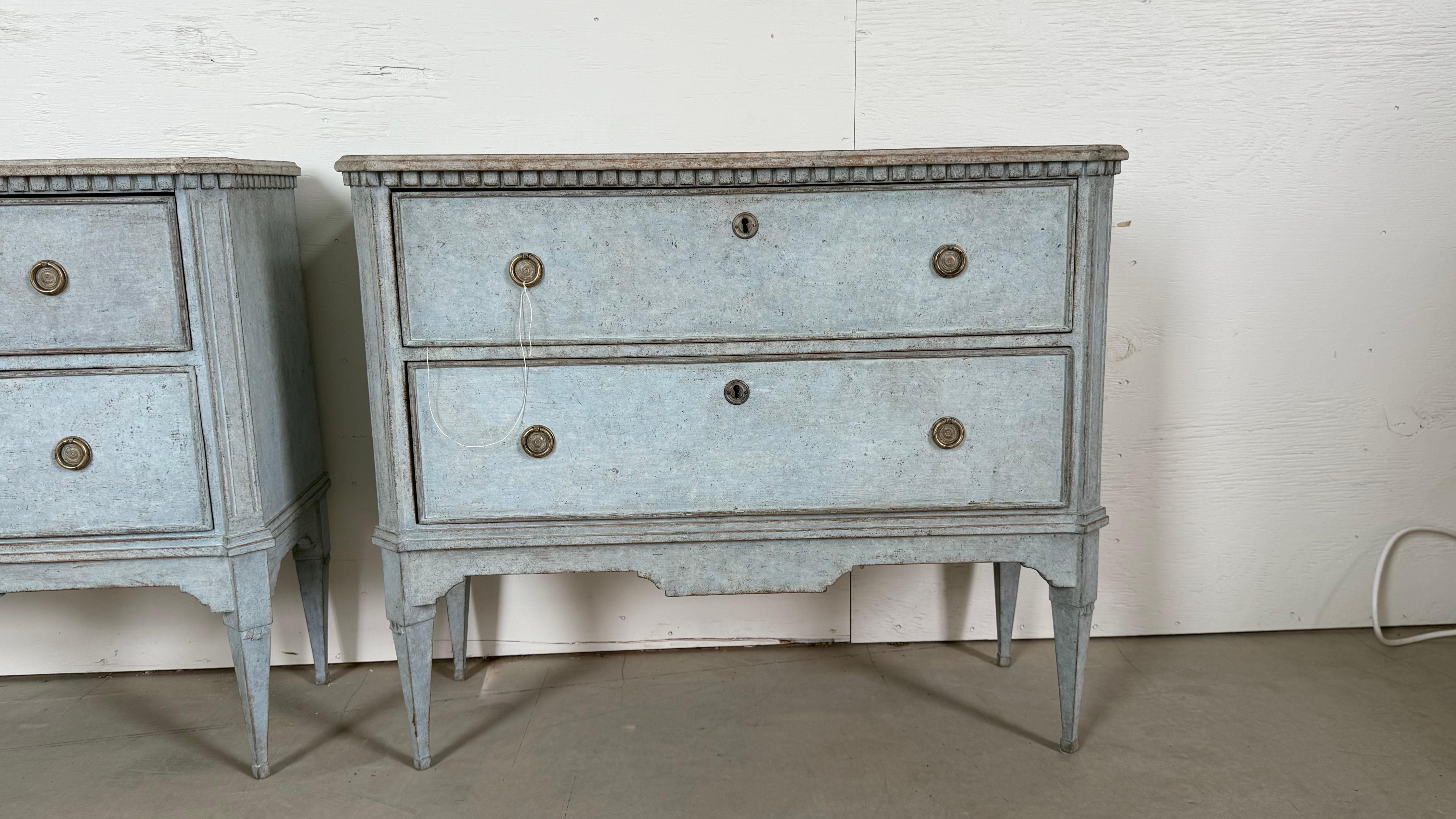 Gustavian Pair of Painted Blue 19th C. Swedish Chests
