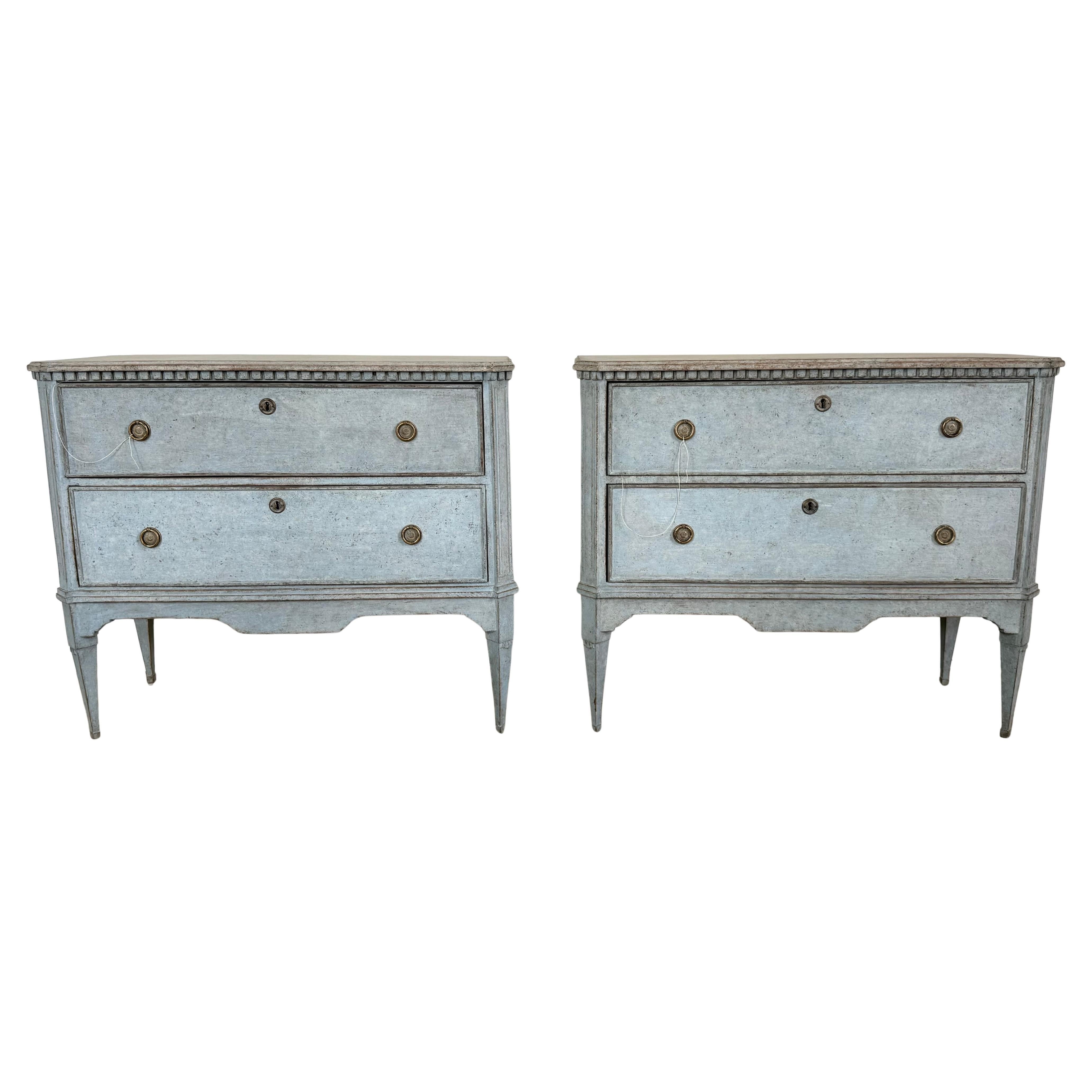 Pair of Painted Blue 19th C. Swedish Chests