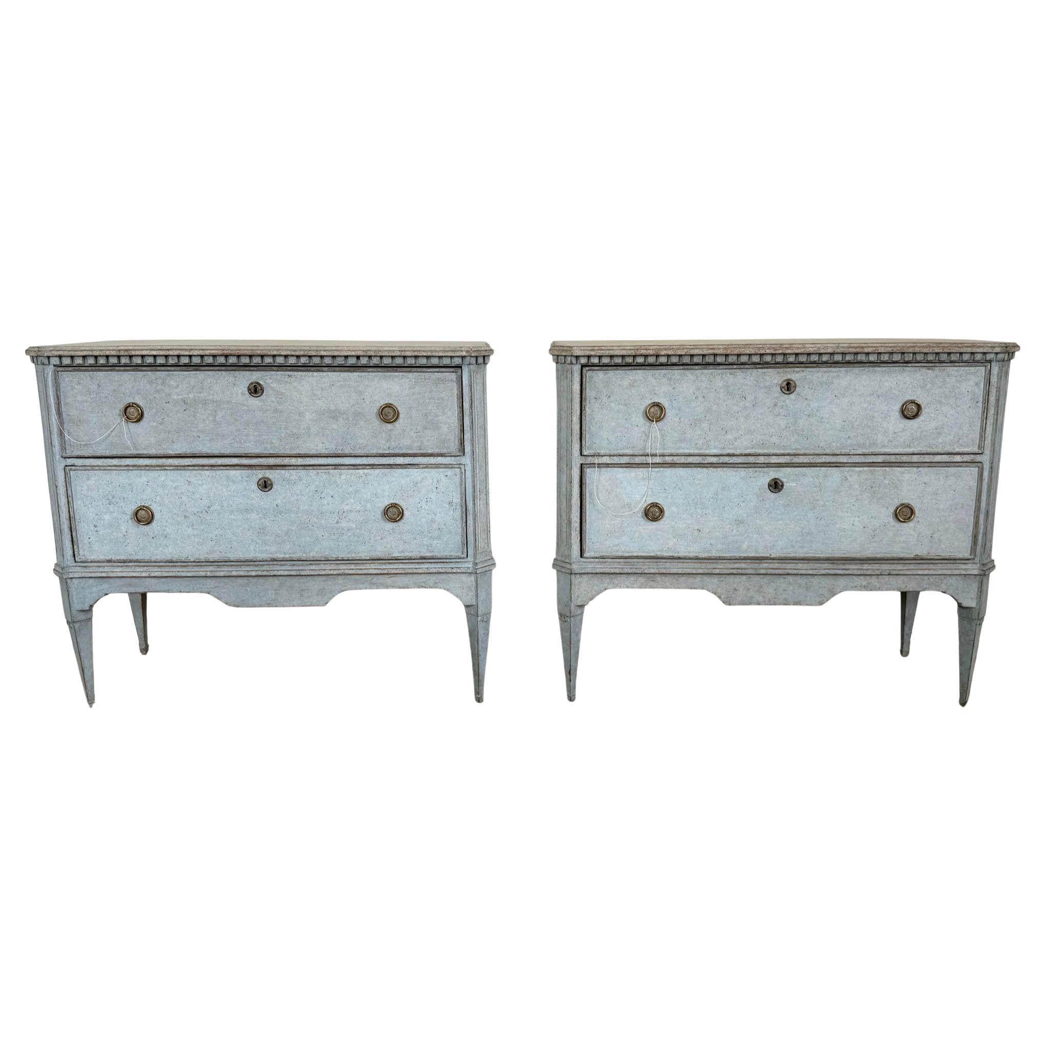 Pair of Painted Blue 19th C. Swedish Chests For Sale