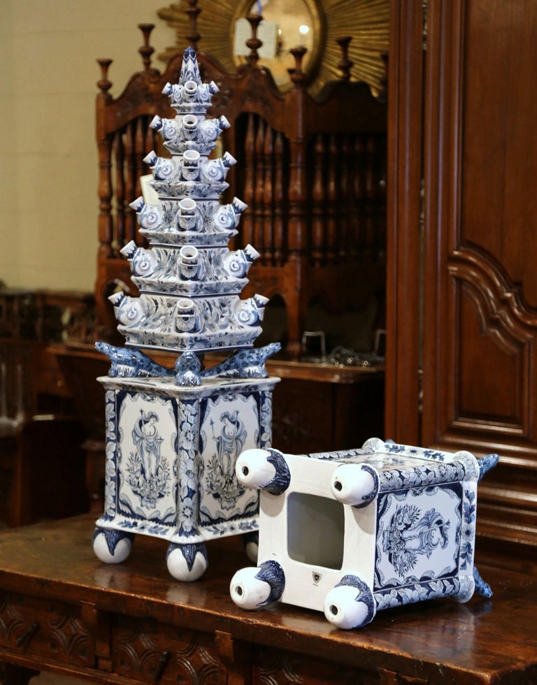 Pair of Painted Blue and White Porcelain Maottahedeh Tulip Pagodas 