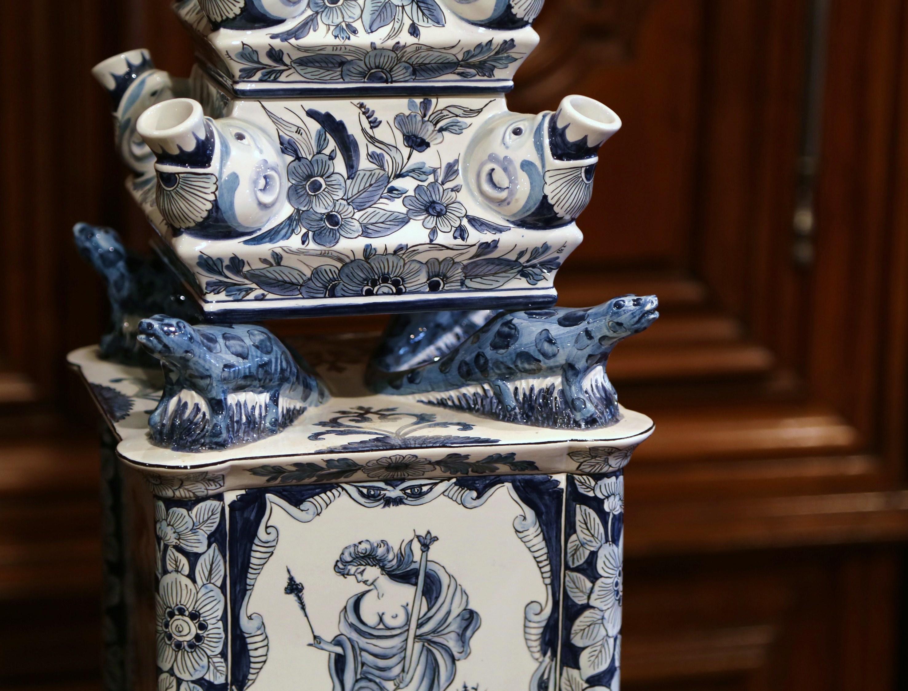 Contemporary Pair of Painted Blue and White Porcelain Maottahedeh Tulip Pagodas 