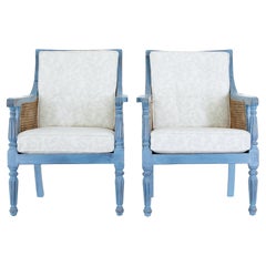 Pair of Painted Cane Work Bergere Armchairs