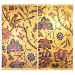 Pair of Painted Canvas, Monkeys, Flowers and Branches, Contemporary Work