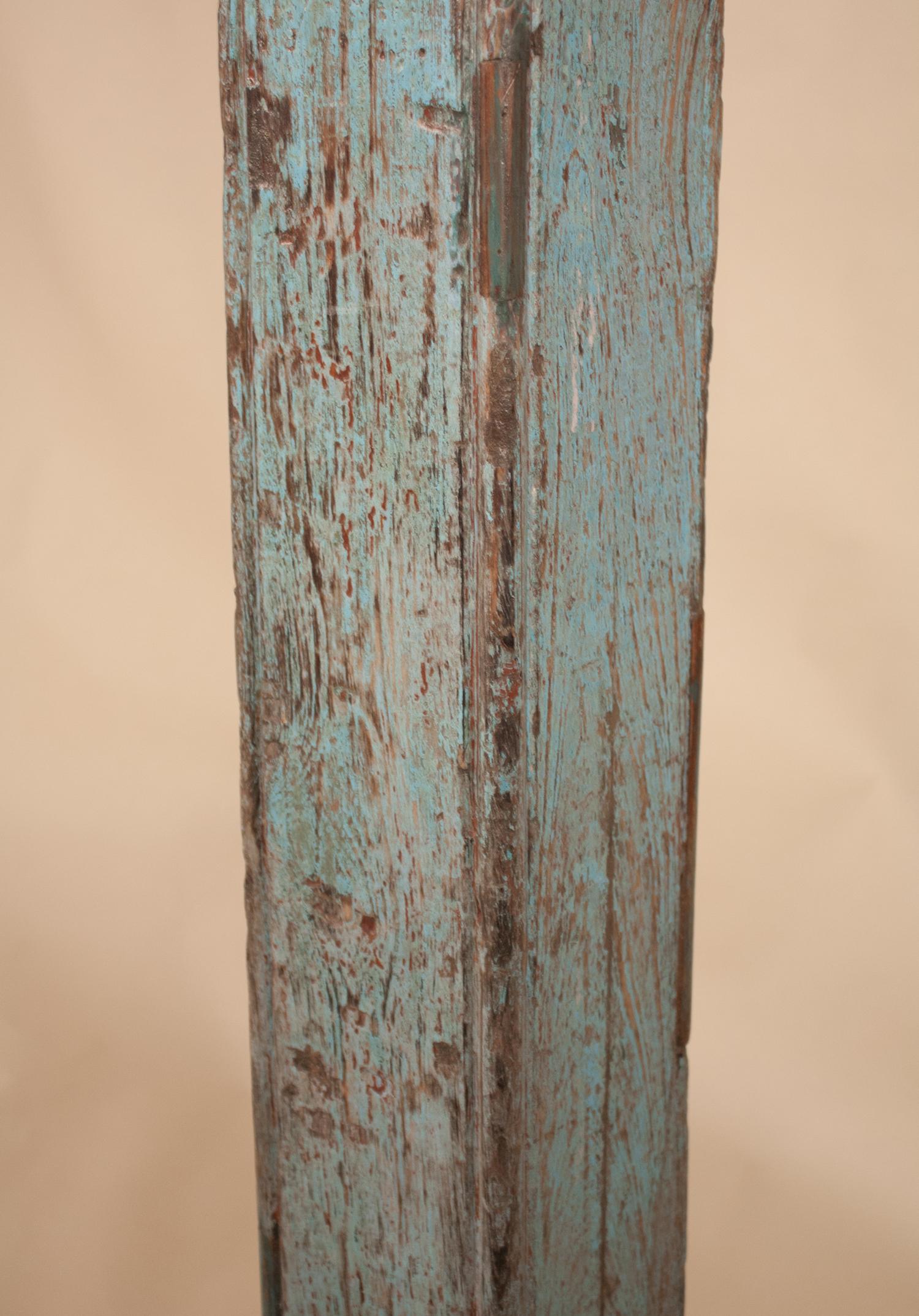 Pair of Painted, Carved Teak Wood Columns from Gujarat, India In Good Condition In Heath, MA