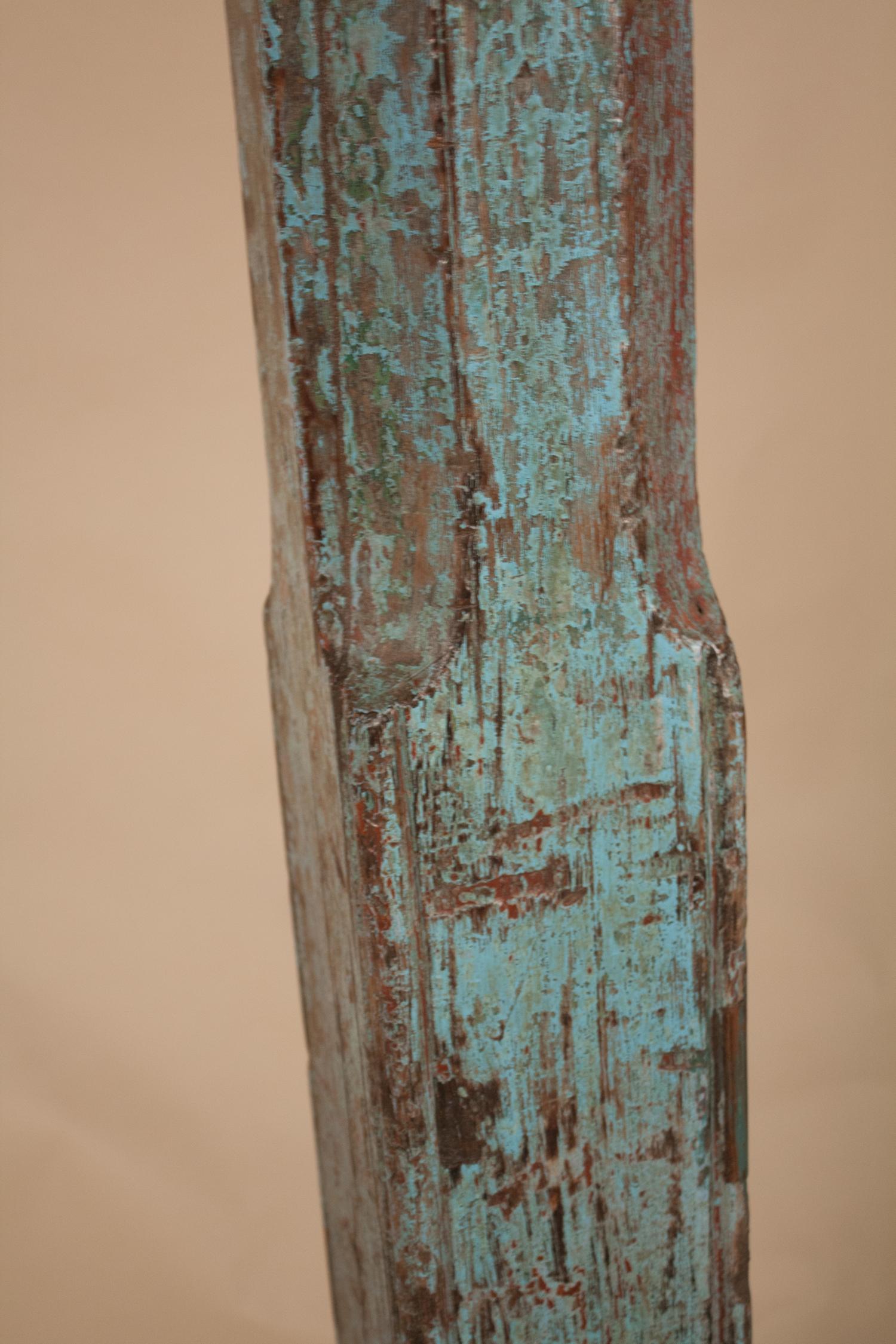 20th Century Pair of Painted, Carved Teak Wood Columns from Gujarat, India