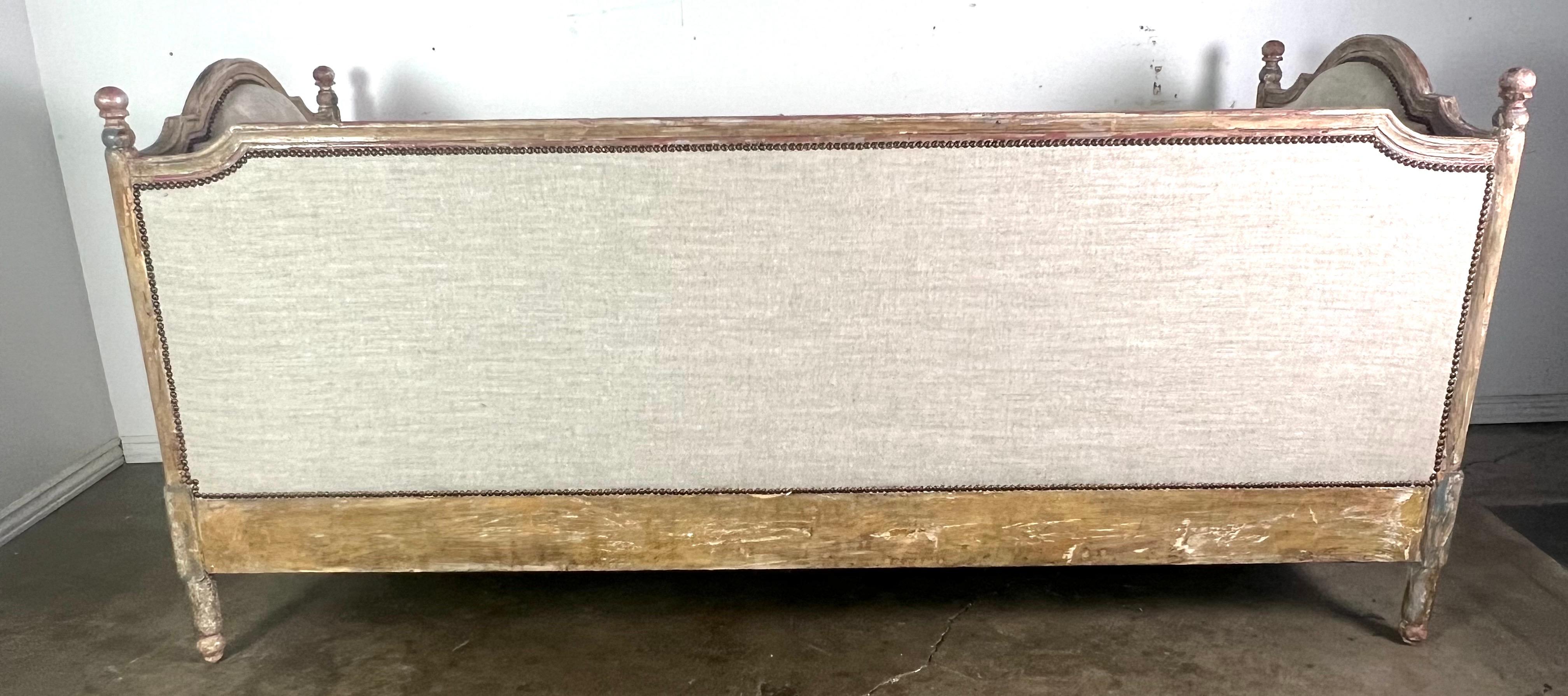 Pair of Painted Carved Wood Linen Upholstered Daybeds 1930's 7