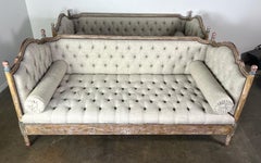 Pair of Painted Carved Wood Linen Upholstered Daybeds 1930's