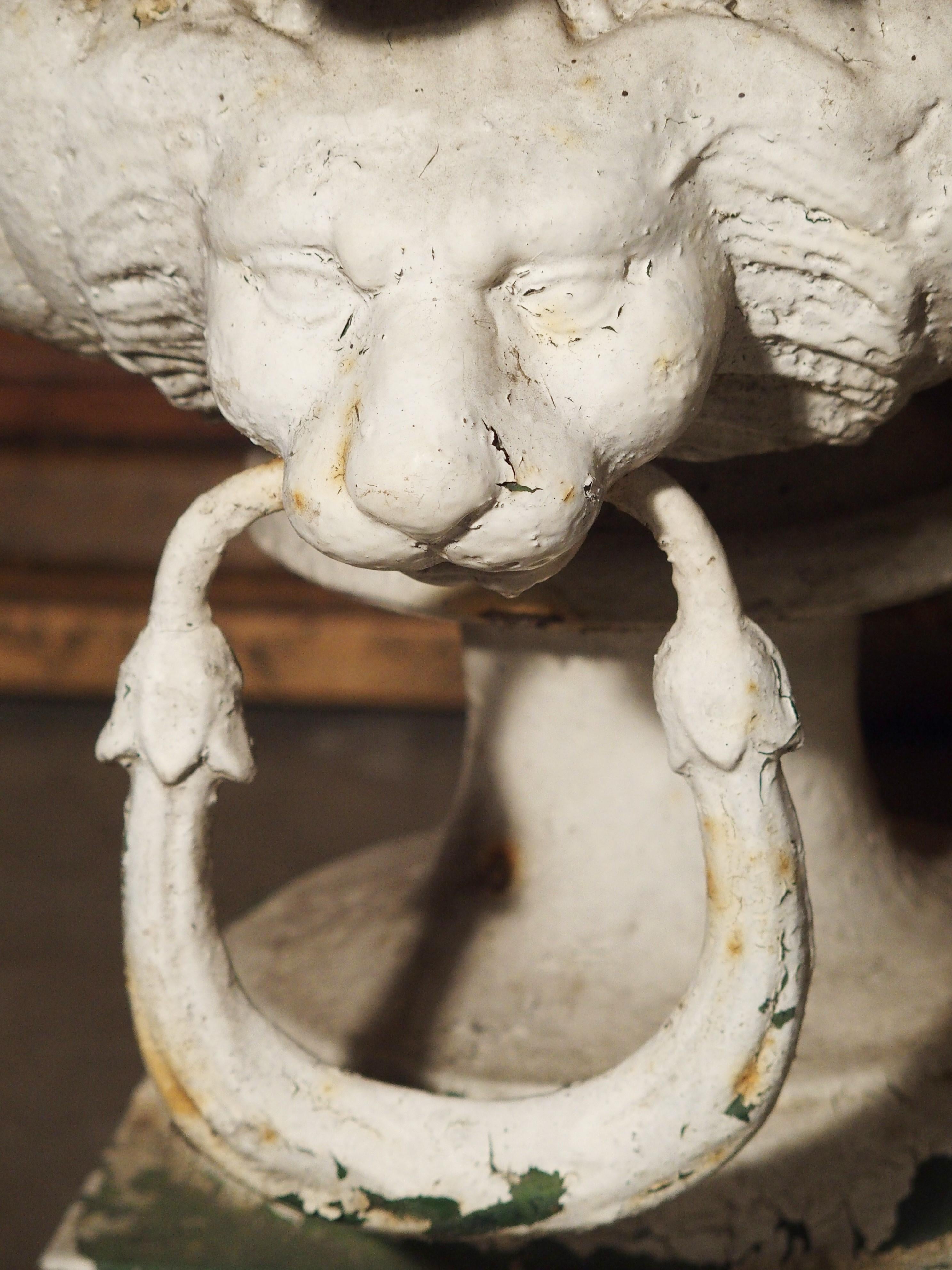 Pair of Painted Cast Iron French Vases with Lions Mask Handles, 19th Century 8