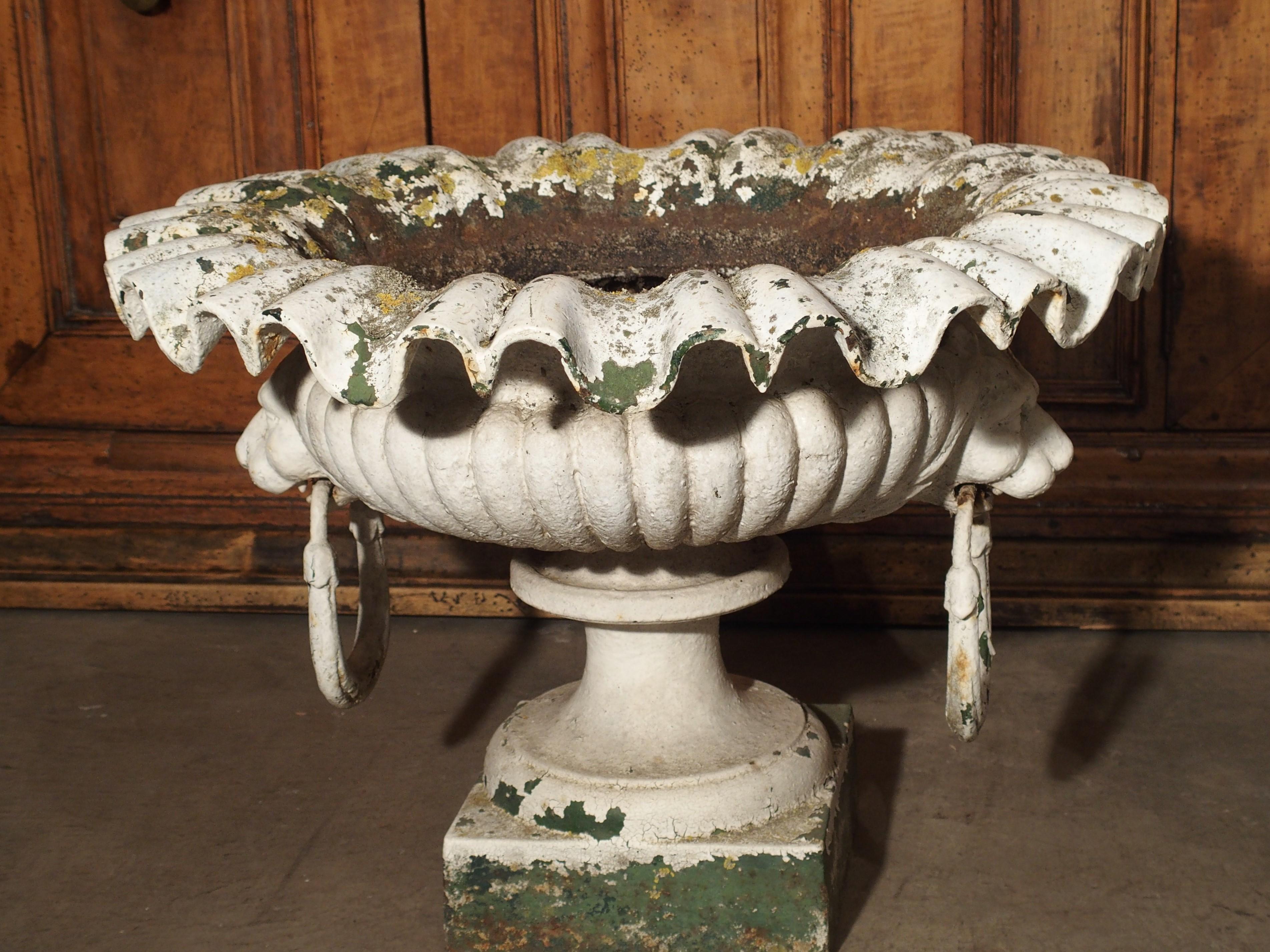 Pair of Painted Cast Iron French Vases with Lions Mask Handles, 19th Century 9
