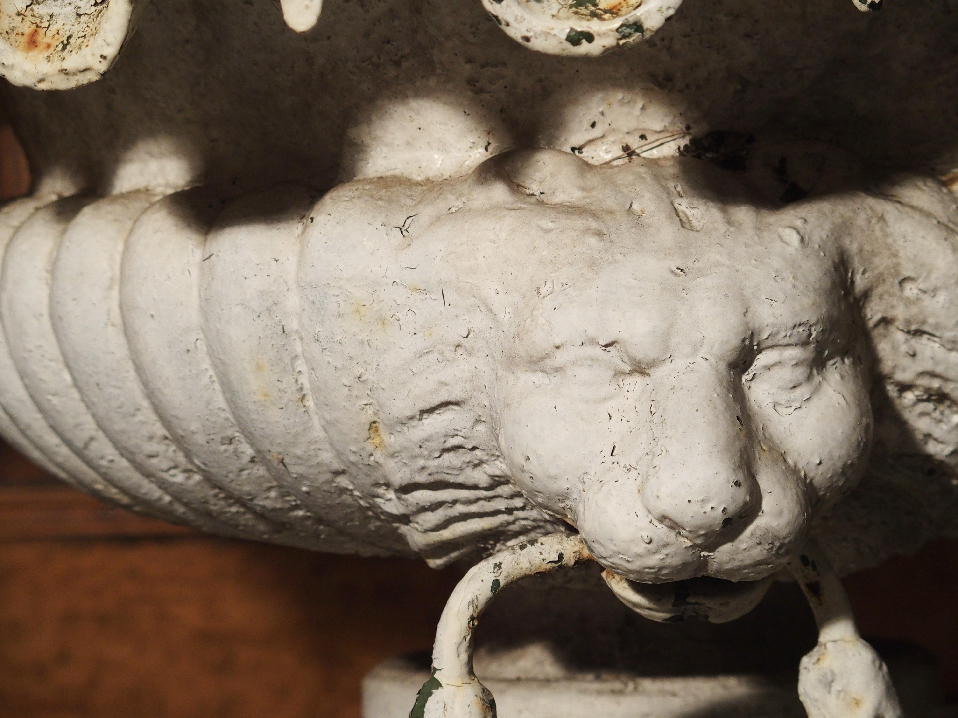 Pair of Painted Cast Iron French Vases with Lions Mask Handles, 19th Century 10