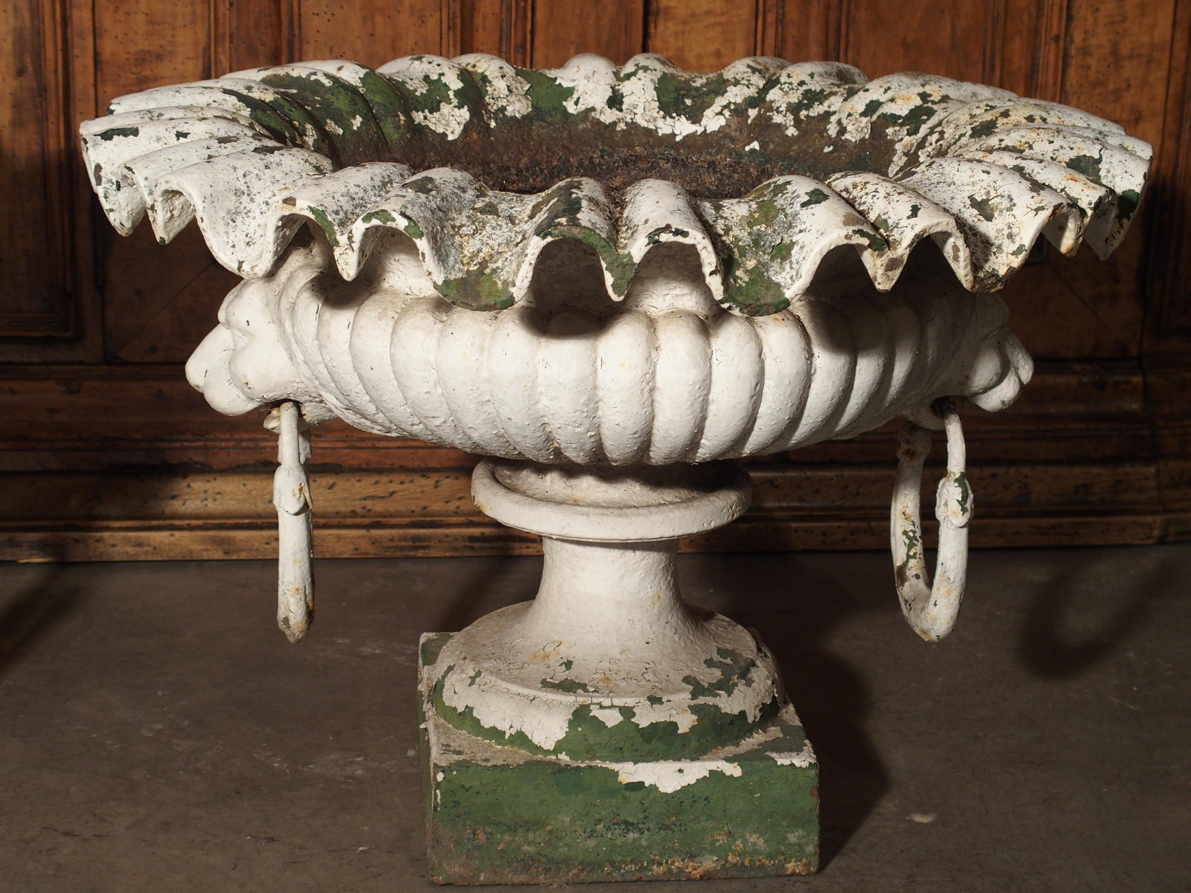 Pair of Painted Cast Iron French Vases with Lions Mask Handles, 19th Century 12
