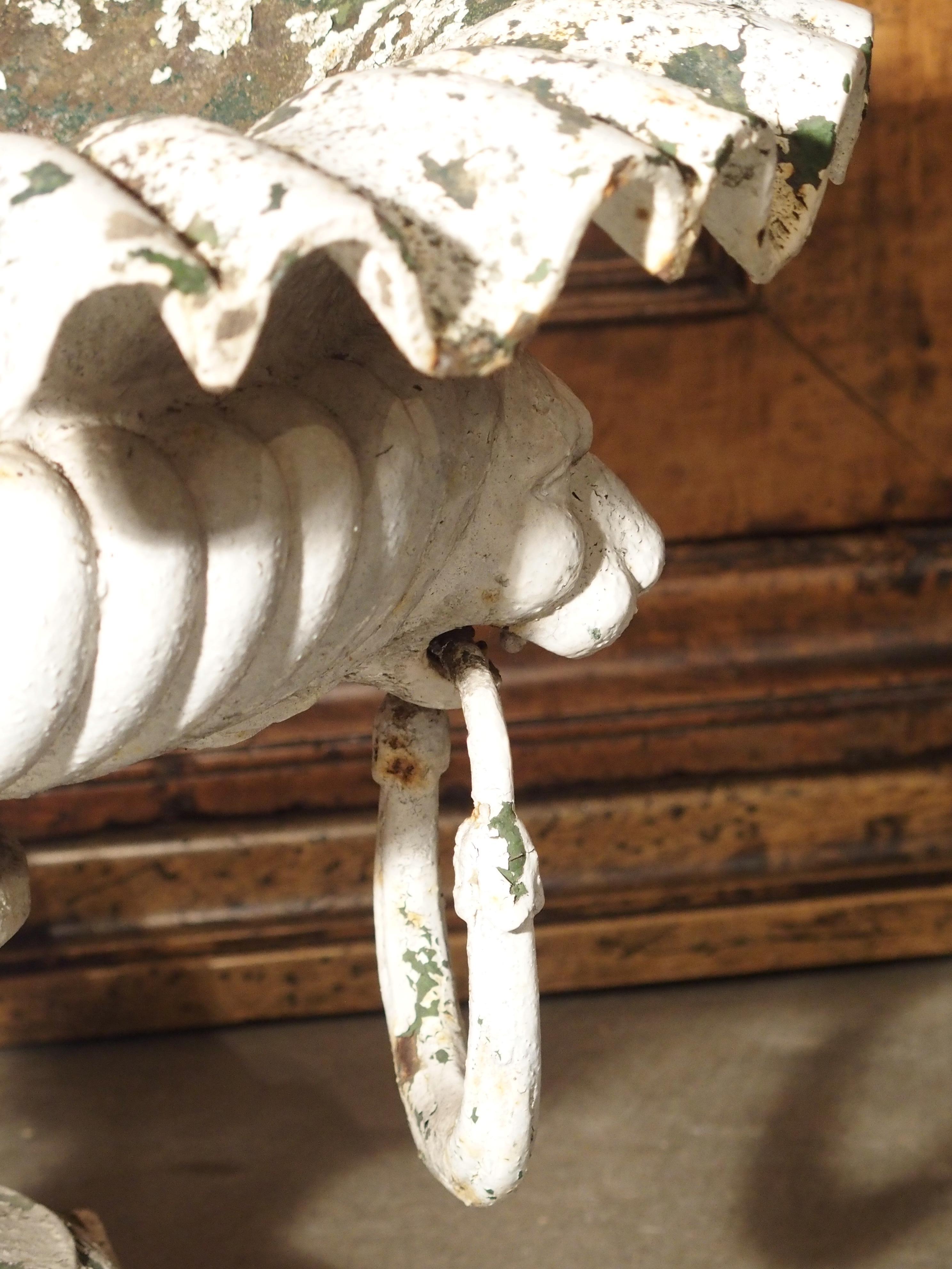 Pair of Painted Cast Iron French Vases with Lions Mask Handles, 19th Century 13