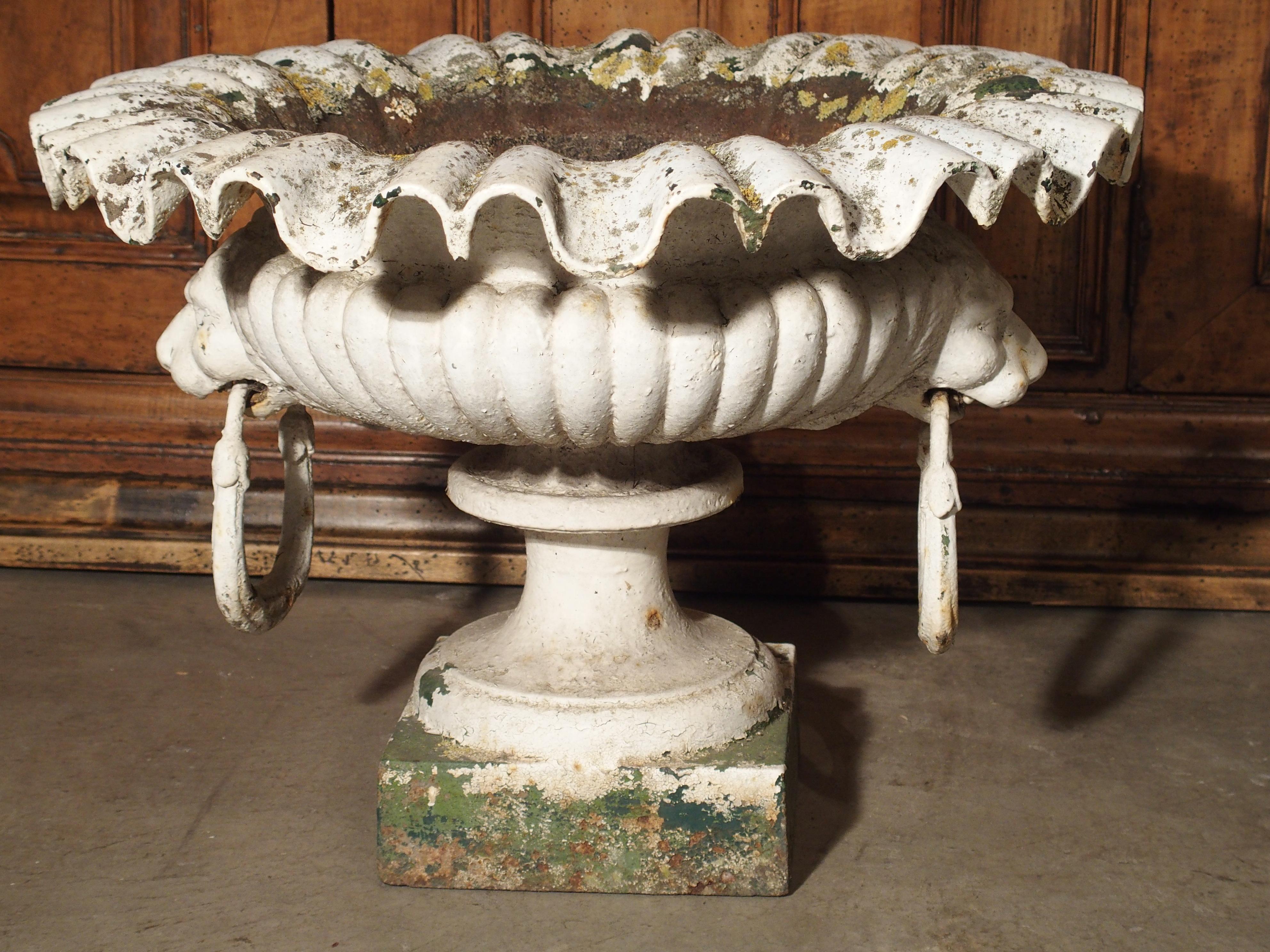 Pair of Painted Cast Iron French Vases with Lions Mask Handles, 19th Century 14
