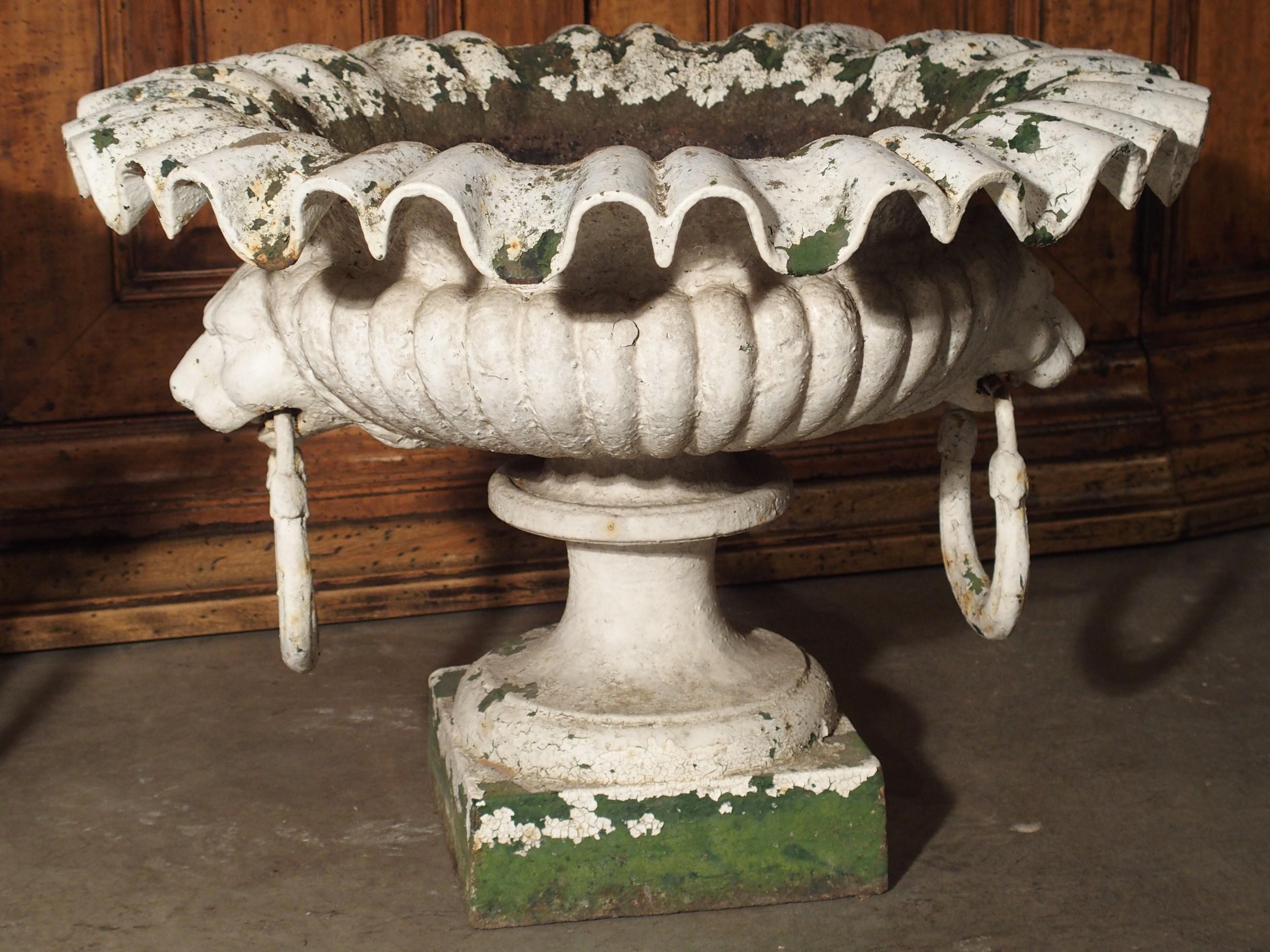 Pair of Painted Cast Iron French Vases with Lions Mask Handles, 19th Century 16