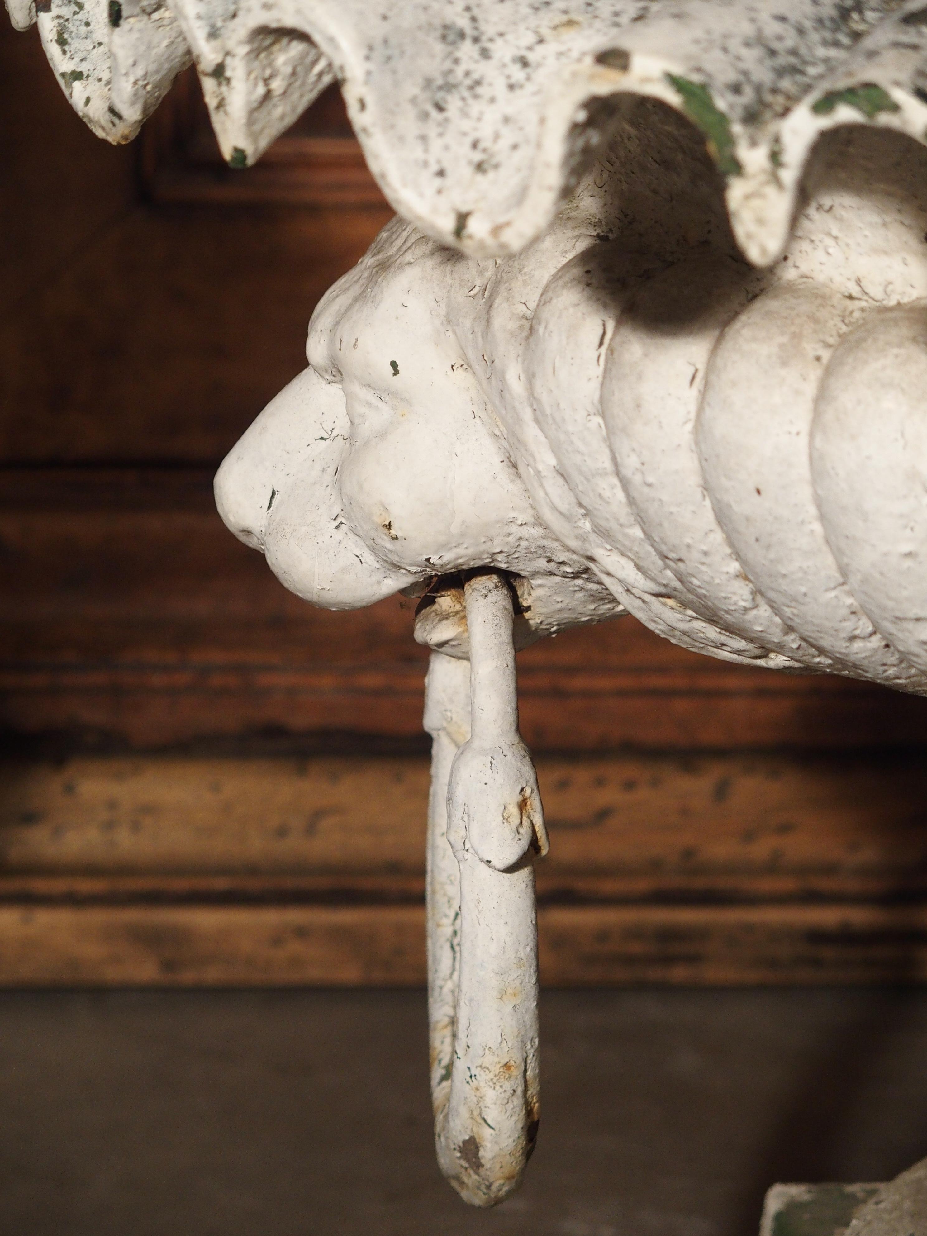 Pair of Painted Cast Iron French Vases with Lions Mask Handles, 19th Century In Good Condition In Dallas, TX