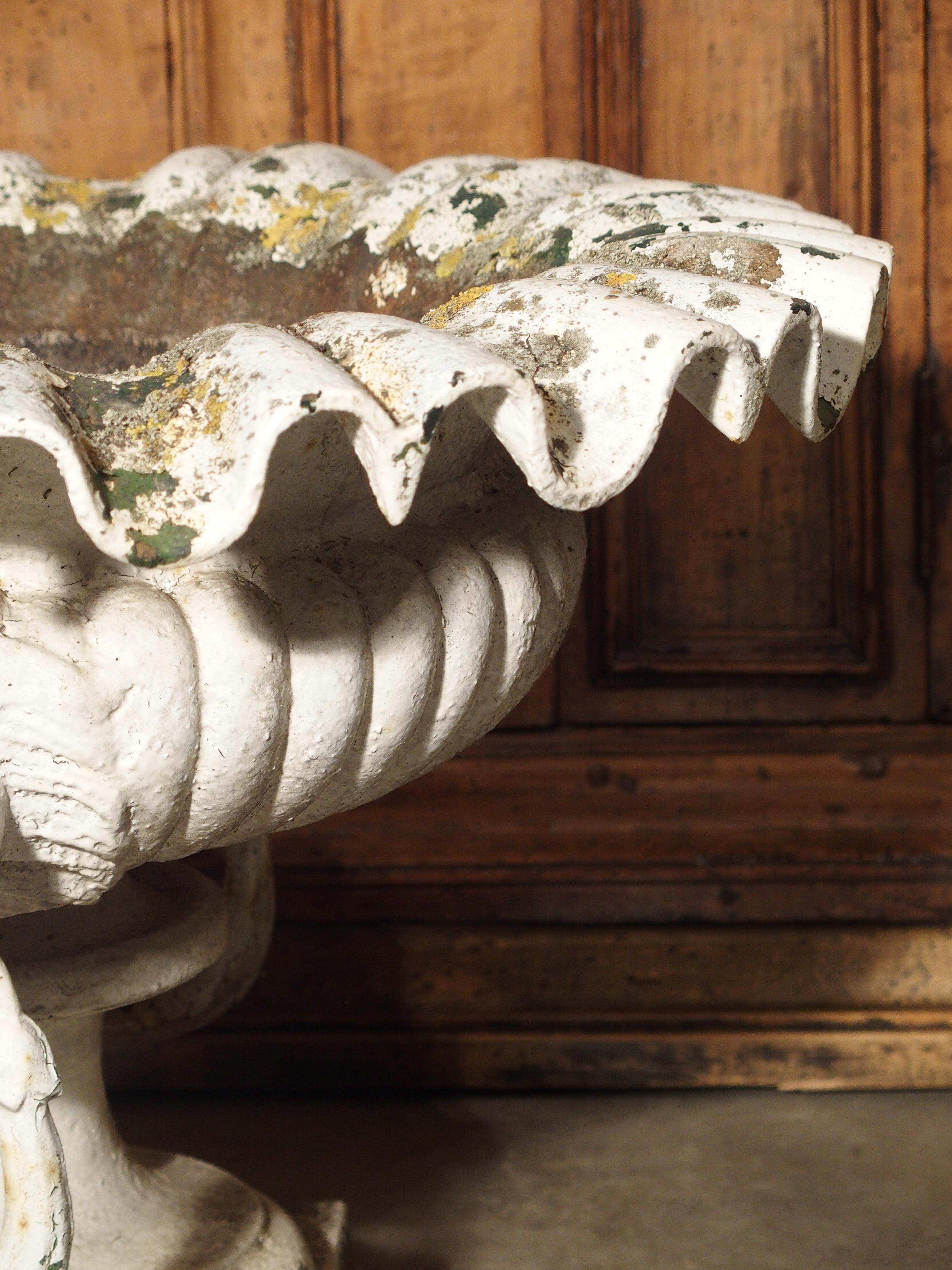 Pair of Painted Cast Iron French Vases with Lions Mask Handles, 19th Century 1