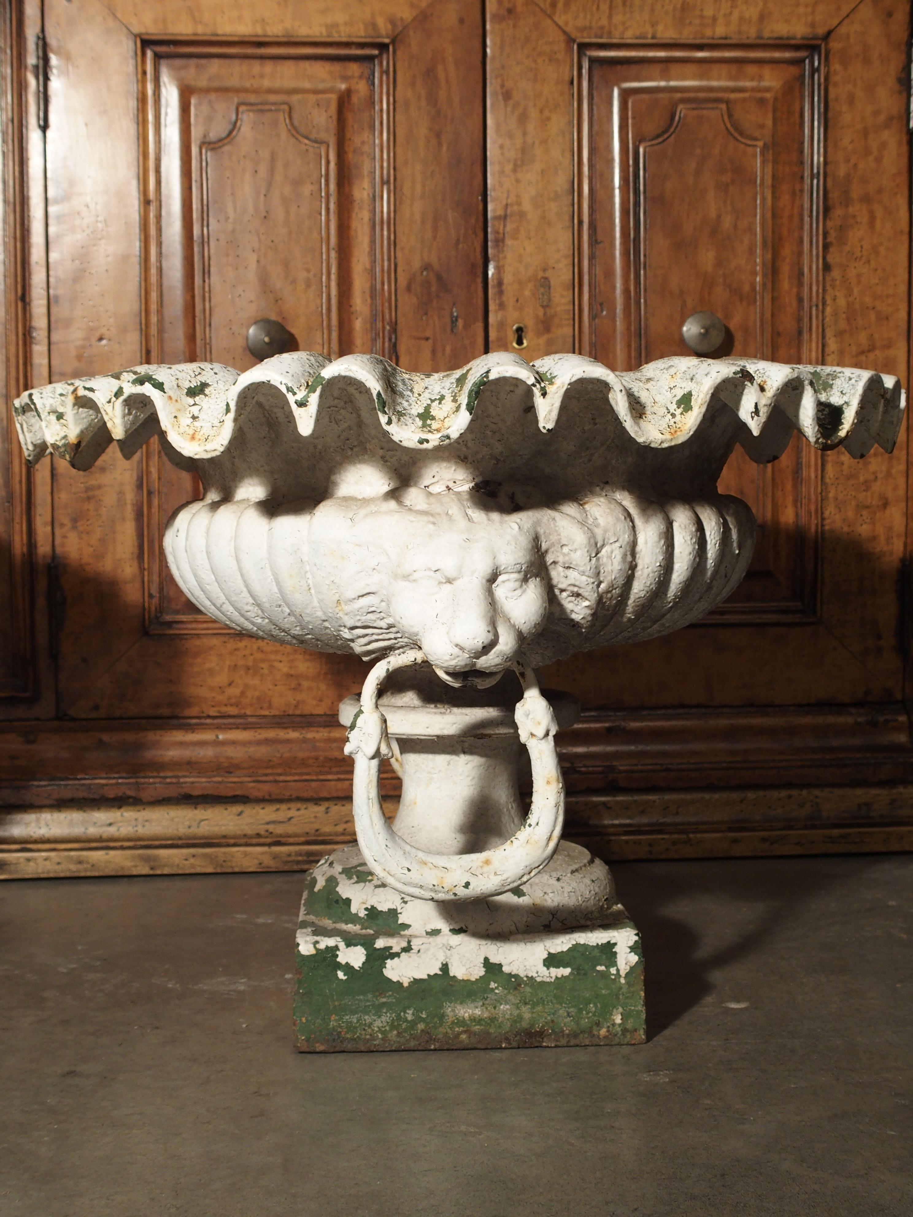 Pair of Painted Cast Iron French Vases with Lions Mask Handles, 19th Century 2