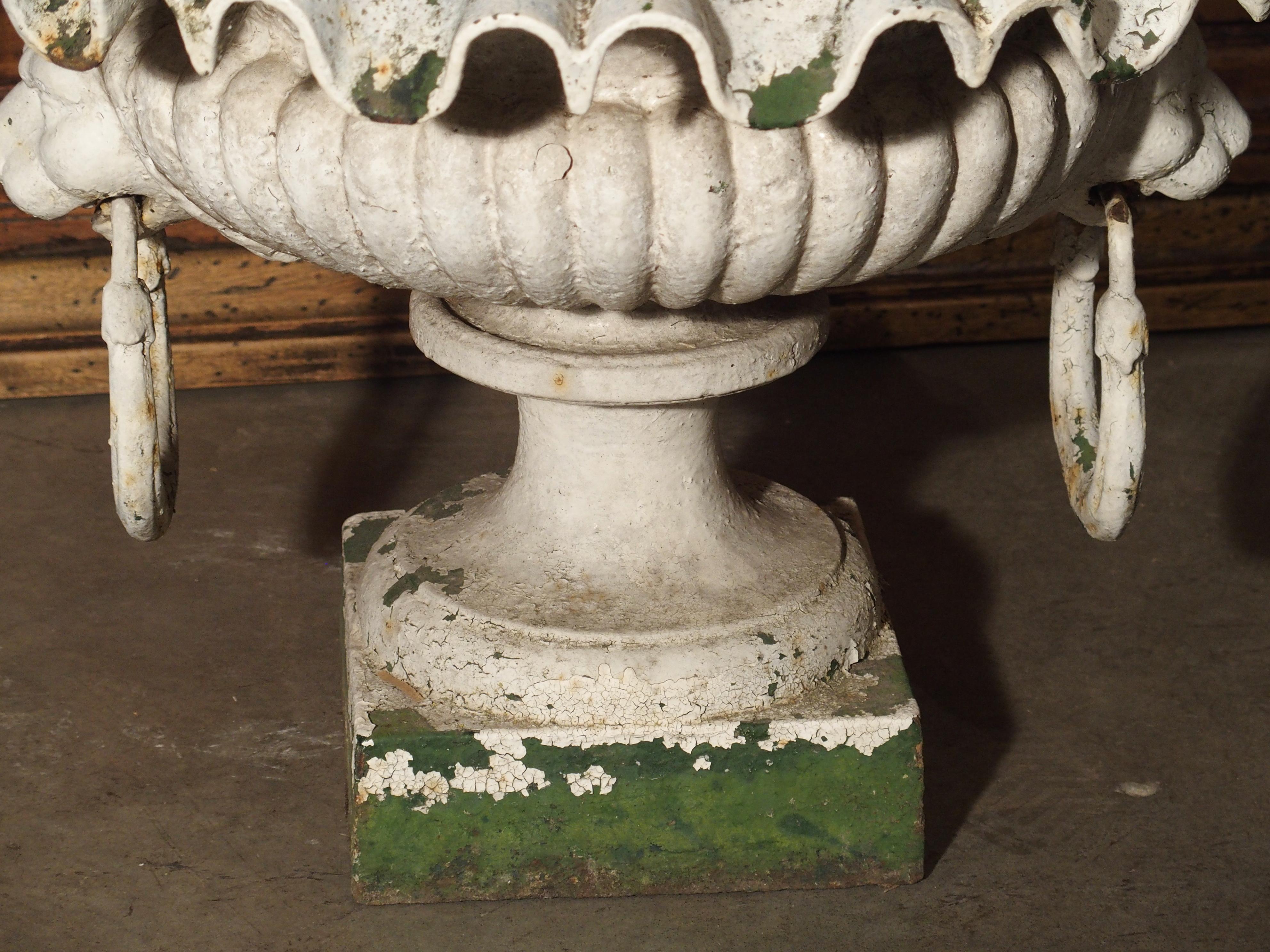 Pair of Painted Cast Iron French Vases with Lions Mask Handles, 19th Century 6