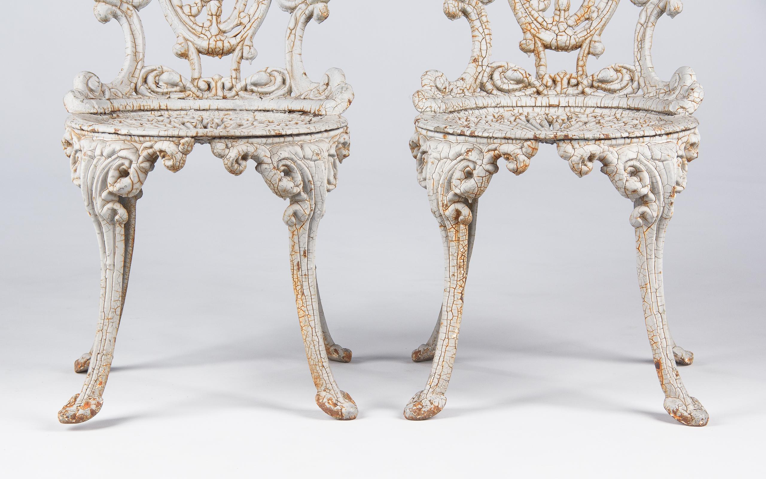 Pair of Painted Cast Iron Garden Chairs, France, 1950s 9