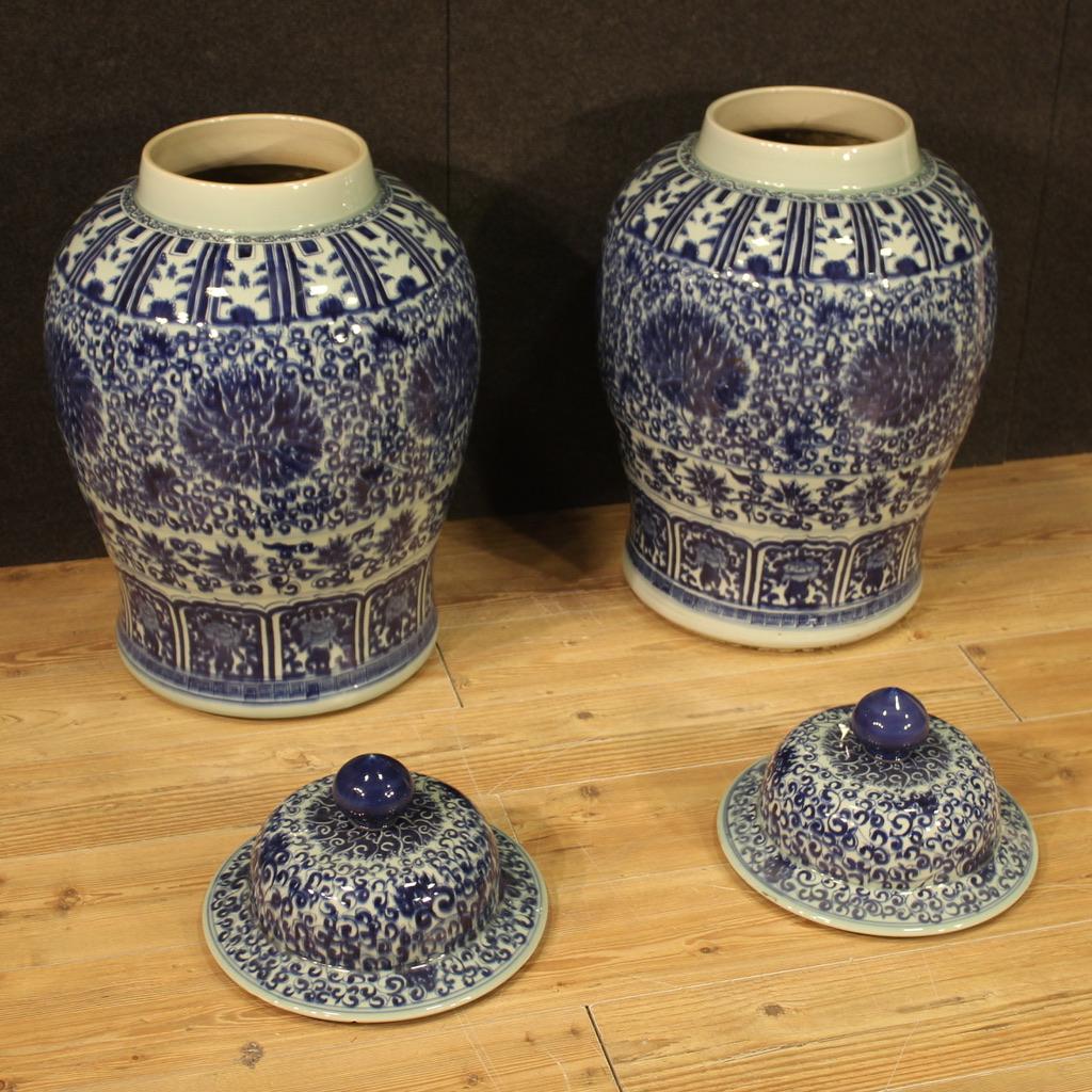 Pair of Painted Ceramic Chinese Vases Potiches, 1970 1