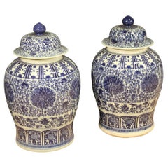 Pair of Painted Ceramic Chinese Vases Potiches, 1970