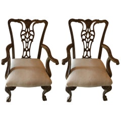 Vintage Pair of Painted Chairs with Ball and Claw Feet, 20th Century