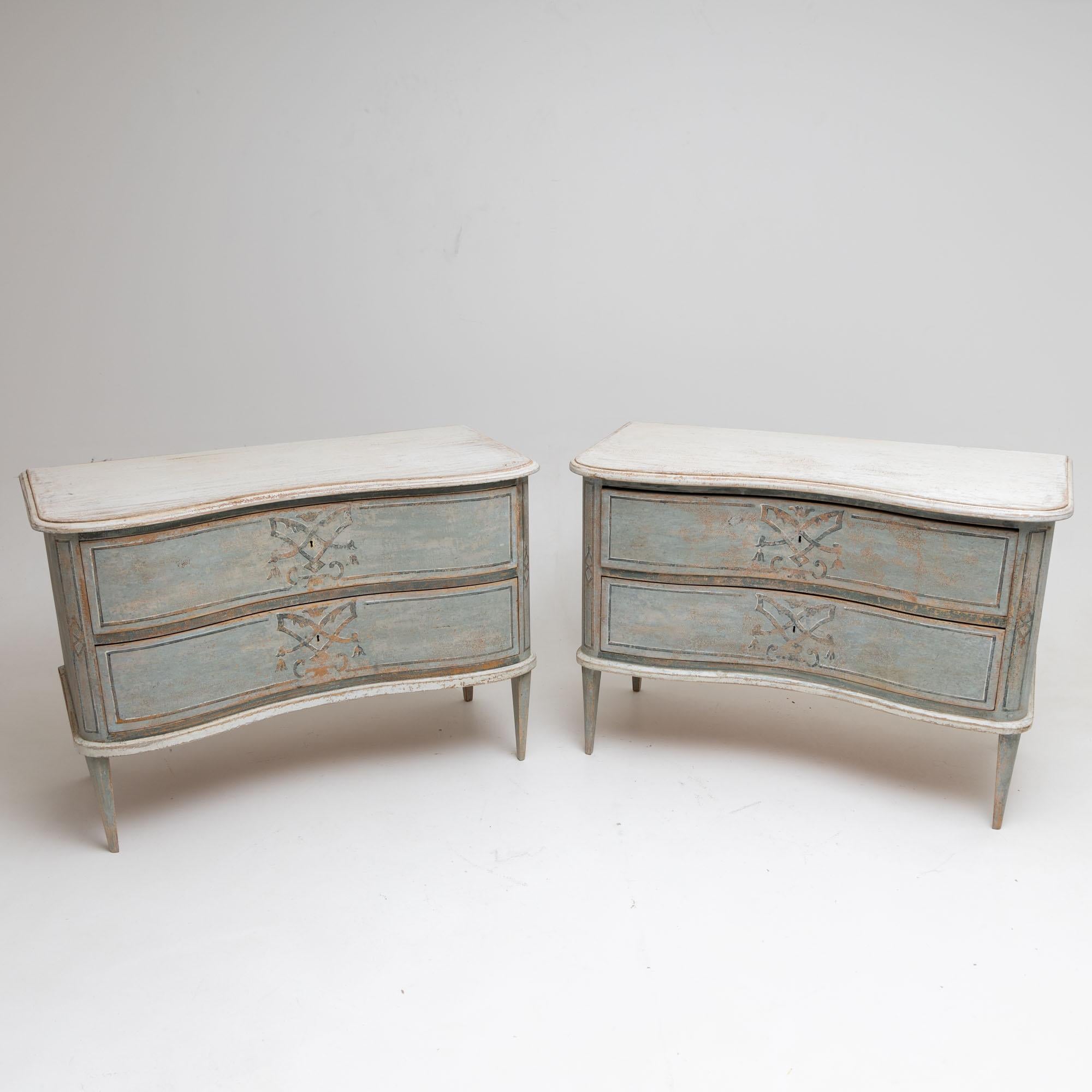 French Provincial Pair of Painted Chests of Drawers, Denmark, Late 19th Century