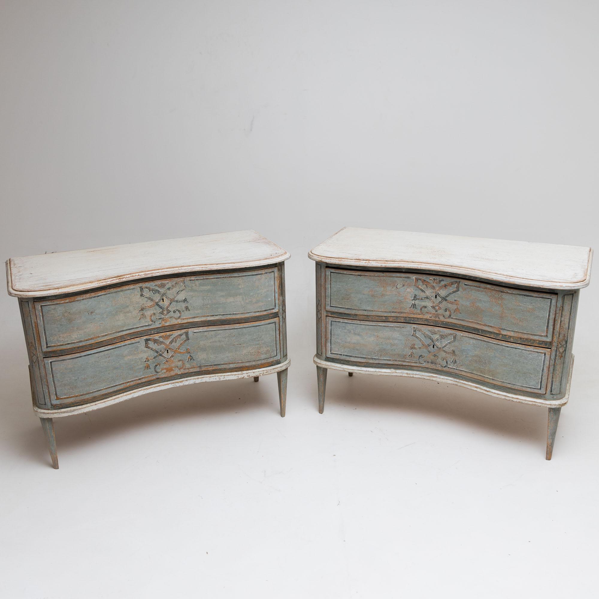 Softwood Pair of Painted Chests of Drawers, Denmark, Late 19th Century