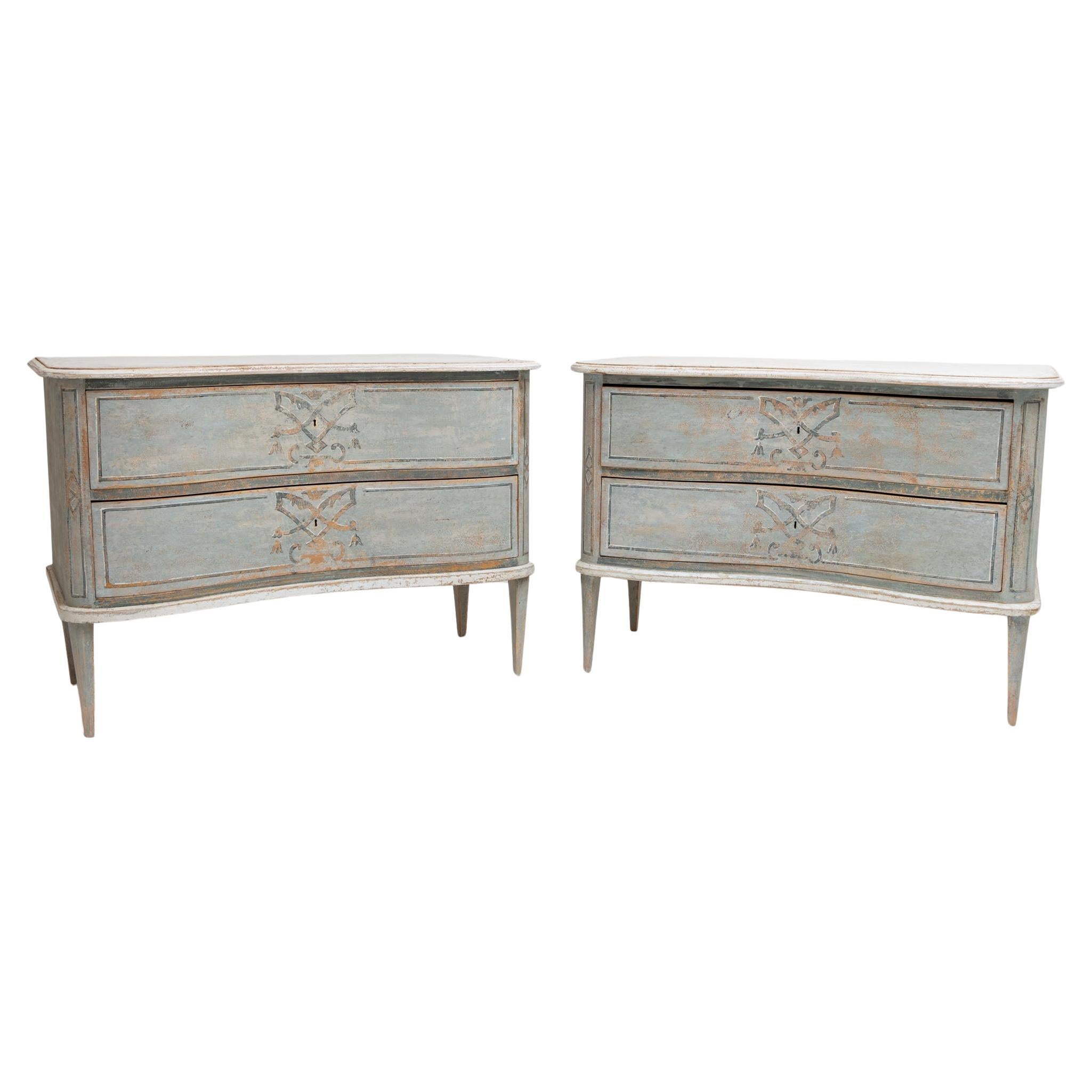 Pair of Painted Chests of Drawers, Denmark, Late 19th Century