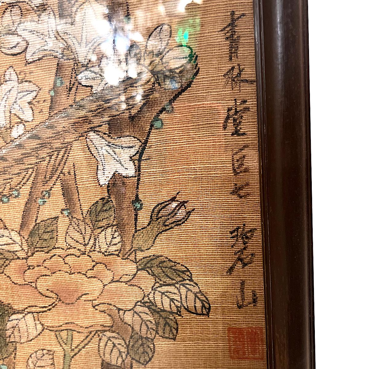Paar gemalte Chinoiserie-Paneele (Chinesisch) im Angebot
