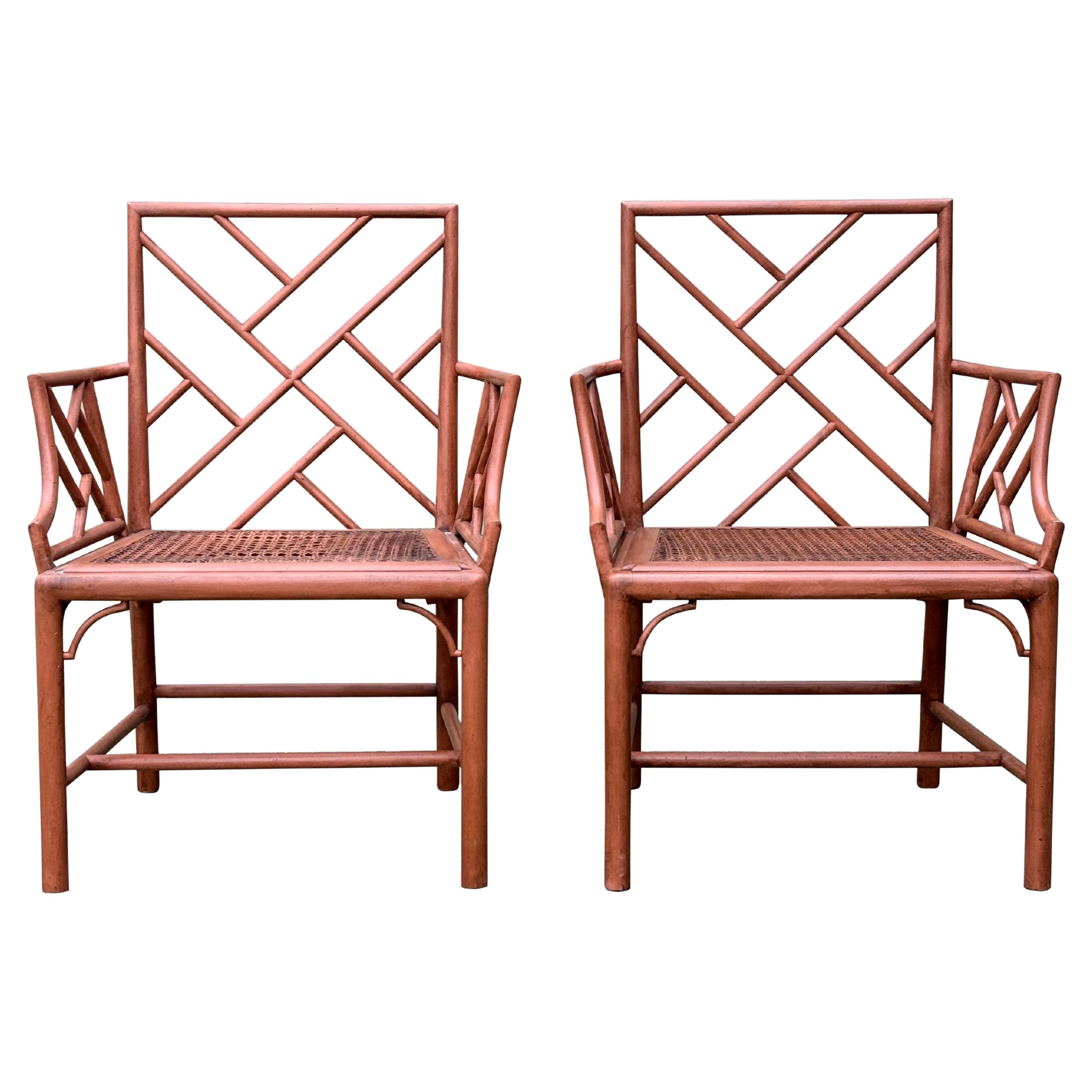Pair of Painted Chippendale Faux Bamboo Armchairs For Sale