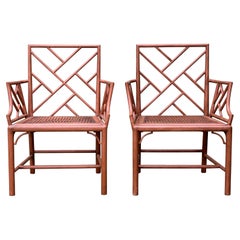 Pair of Painted Chippendale Faux Bamboo Armchairs