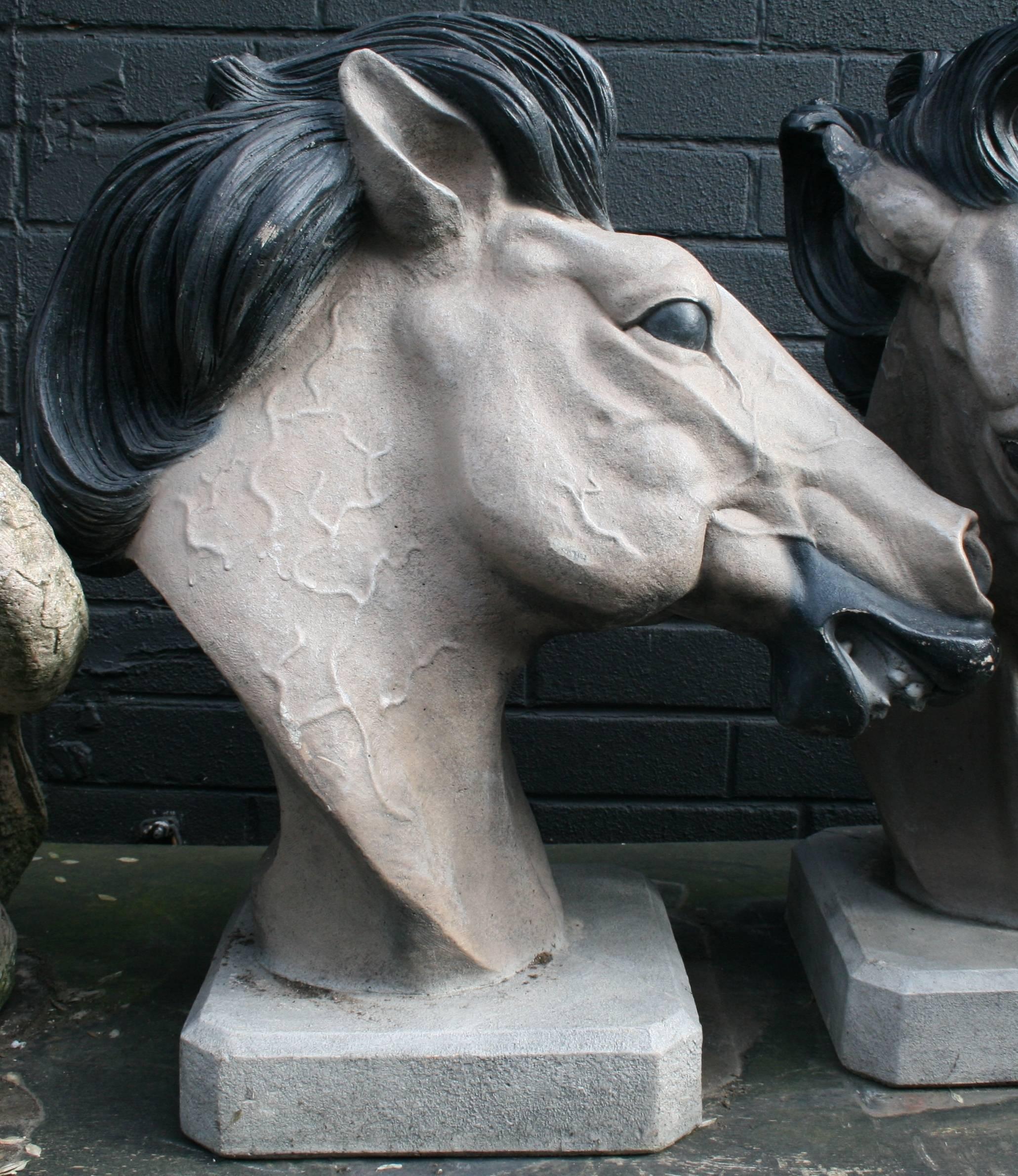 Concrete Pair of Painted Composite Stone Horse Busts