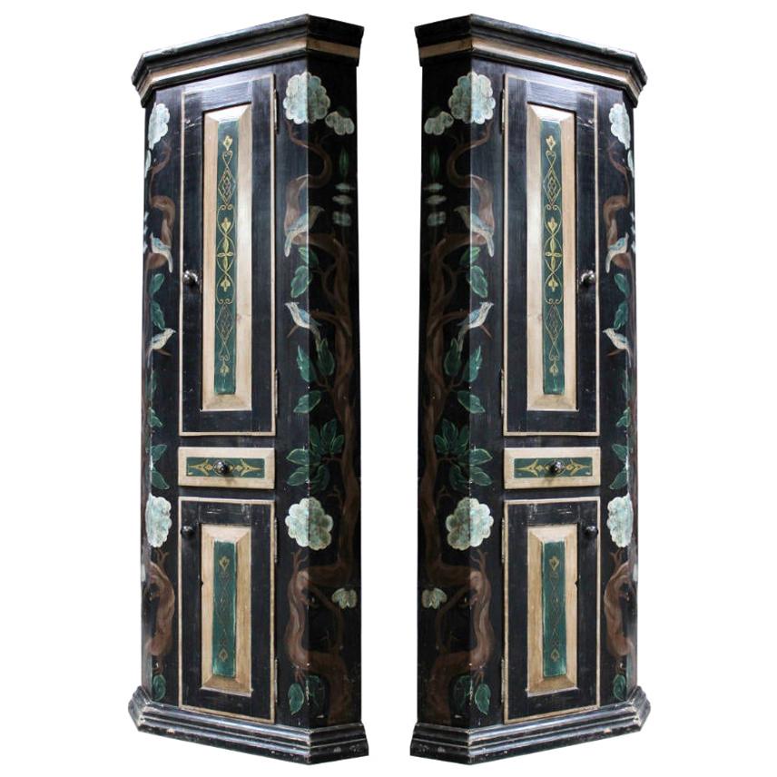 Pair of Painted Corner Cabinets For Sale