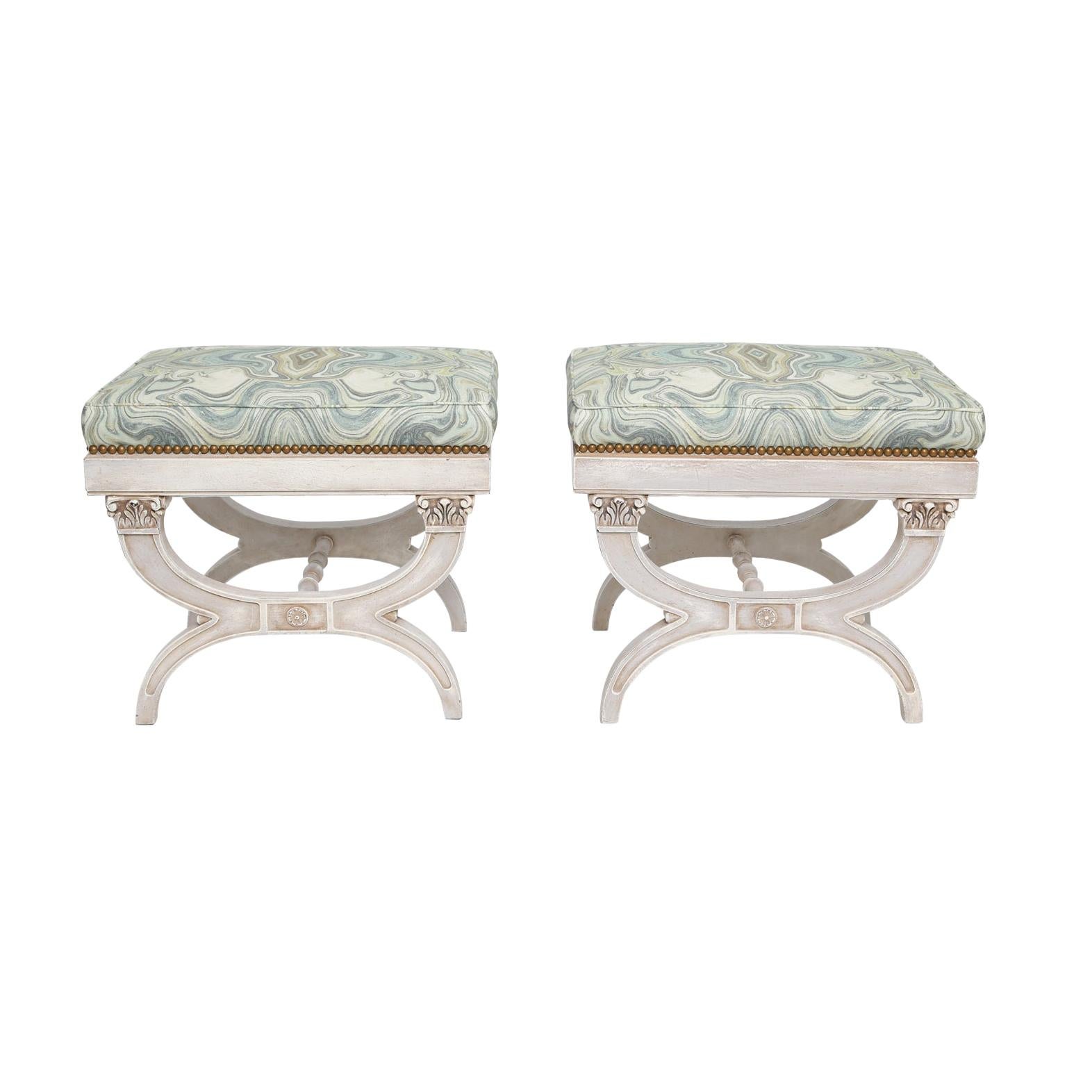 Pair of Painted Curule Benches