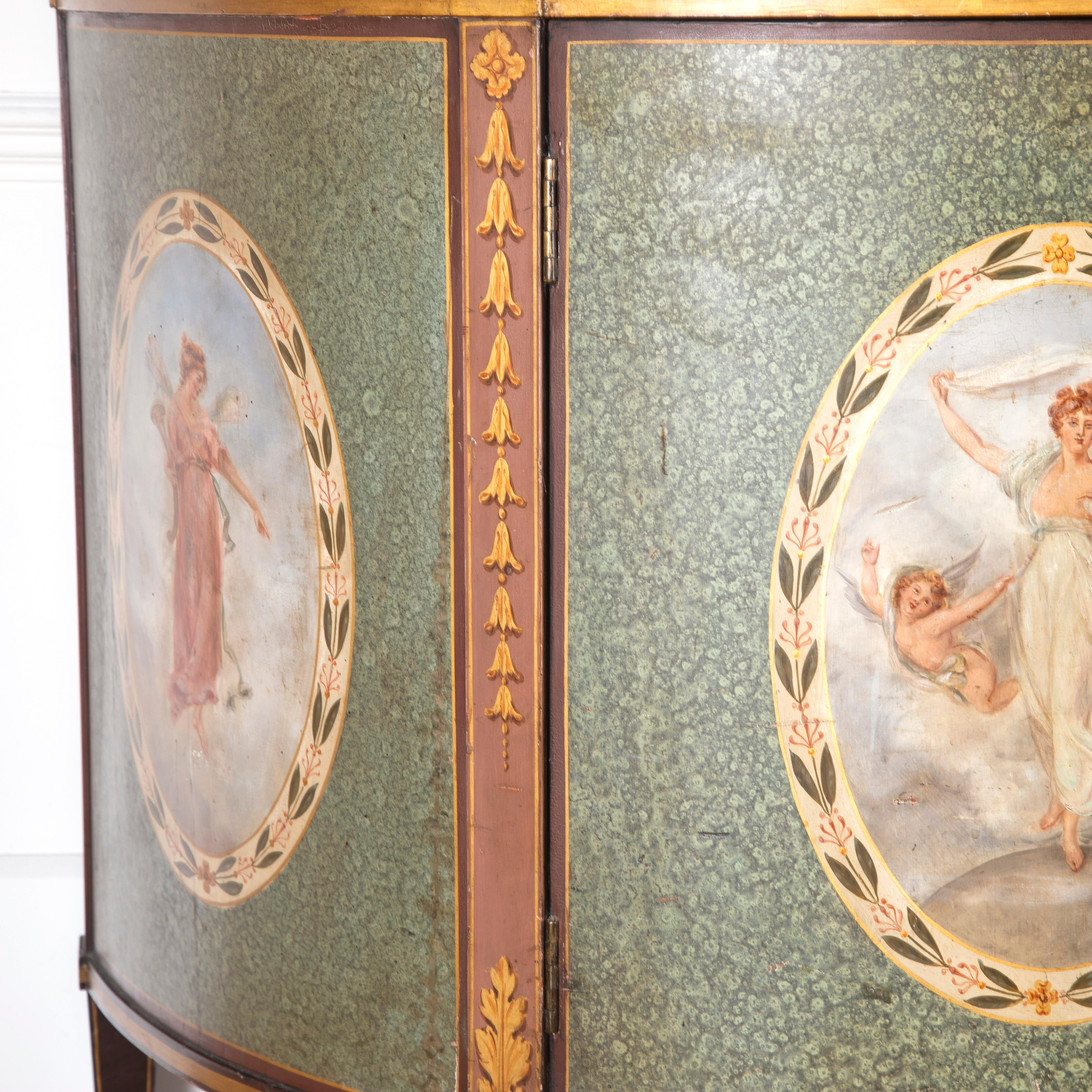 19th Century Pair of Painted Demilune Cabinets by Wright & Mansfield