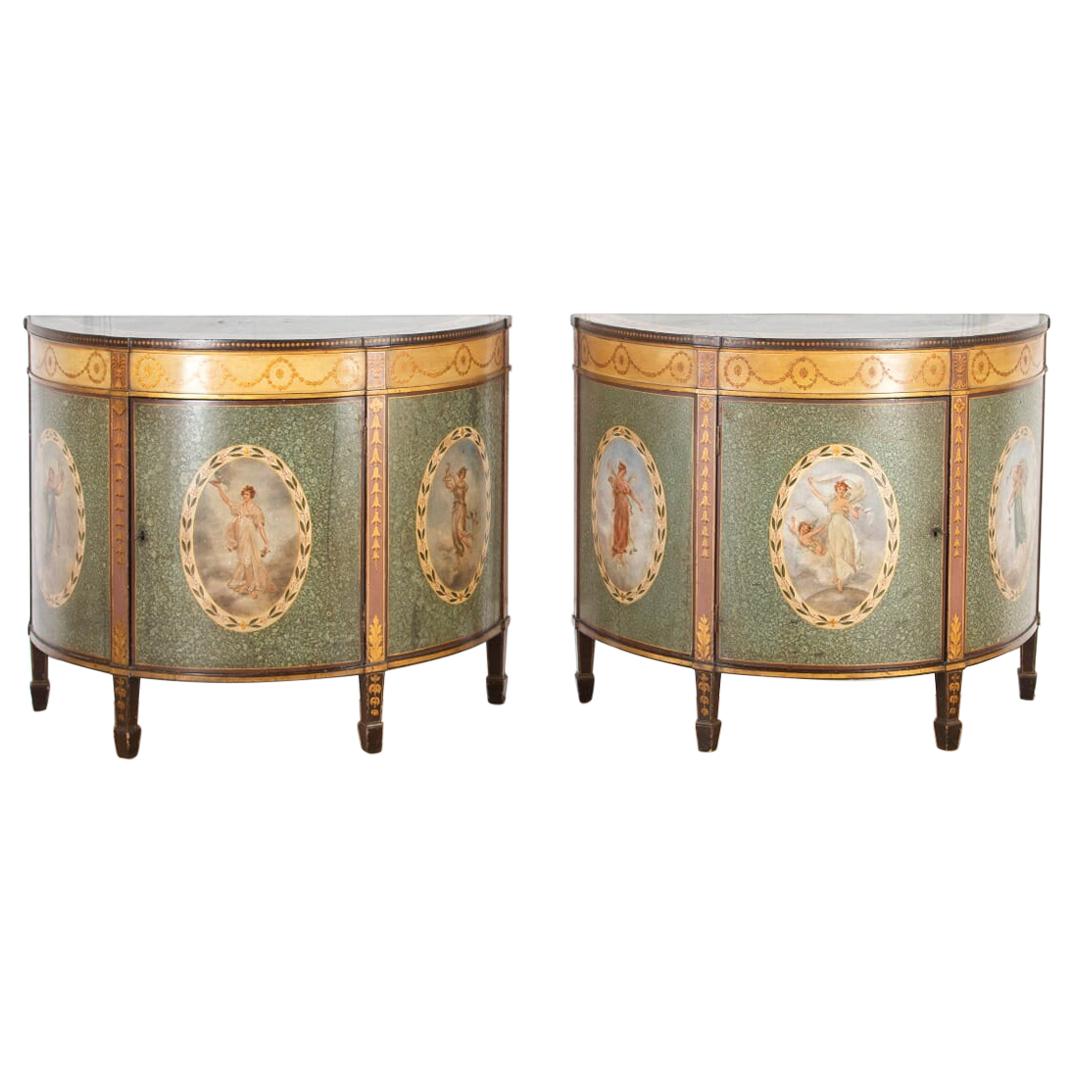 Pair of Painted Demilune Cabinets by Wright & Mansfield