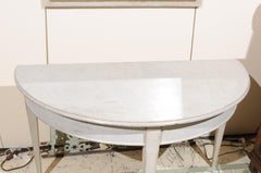 Pair of Painted Demilune Console Tables with Tapering Legs, Sweden