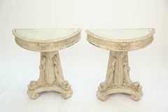 Pair of Painted Demilune Dolphin Consoles with Mirrored Tops