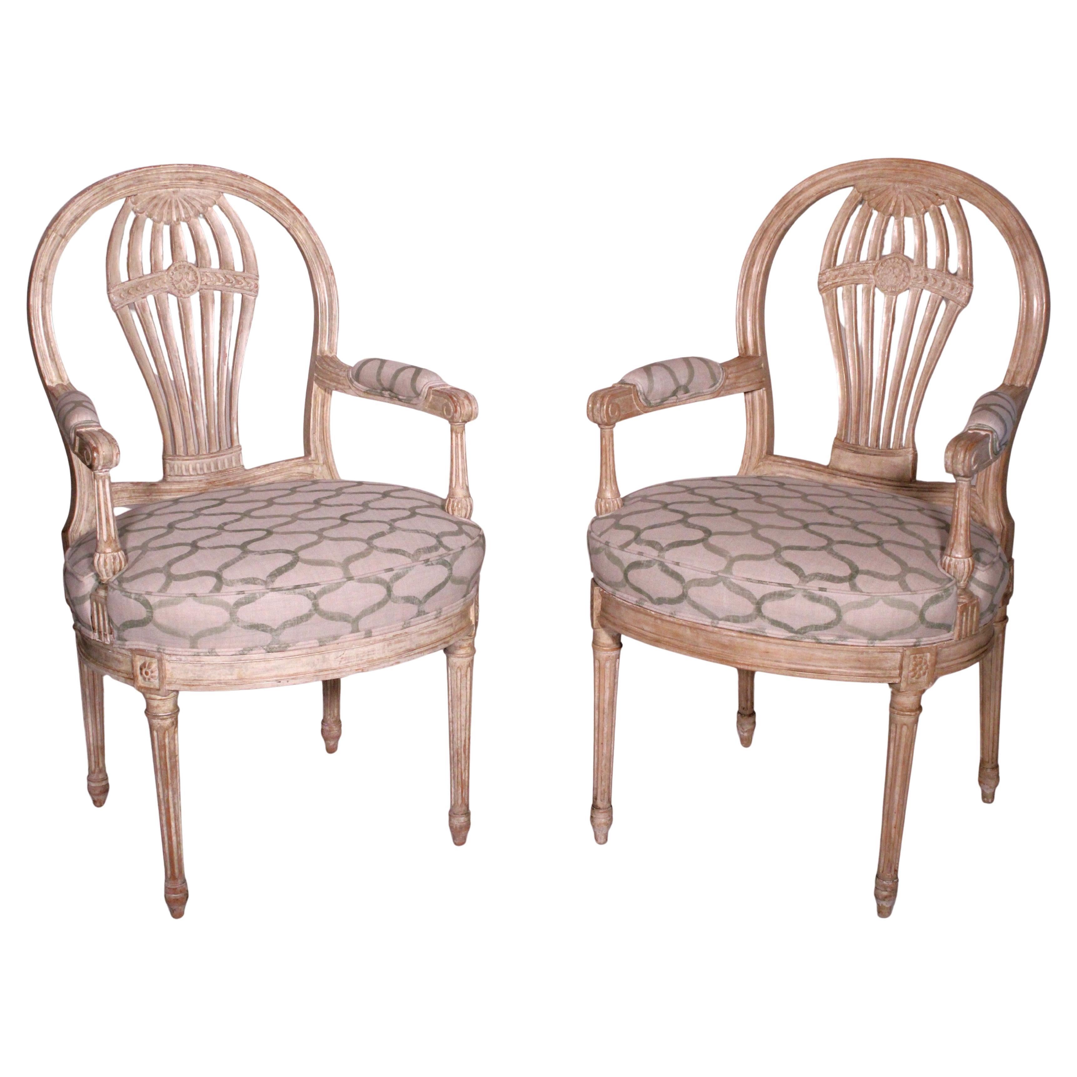 Pair of Painted Directoire Style Painted Armchairs For Sale