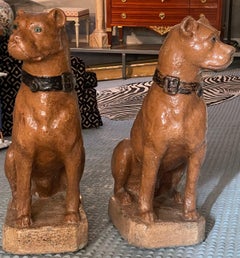 Pair of Painted Dogs Made in Reconstituted Stone, 19th Century