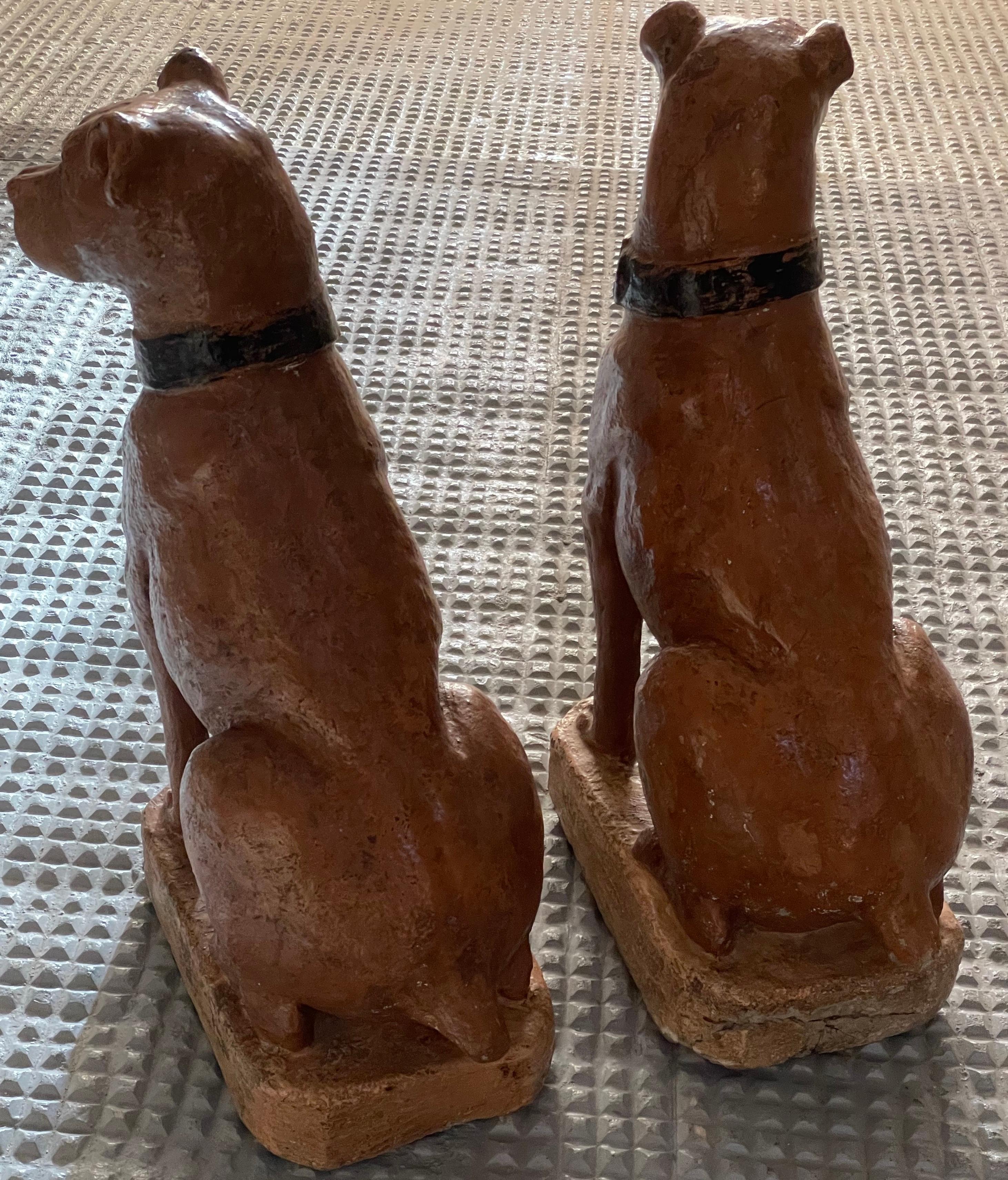 French Pair of Painted Dogs Made in Reconstituted Stone, 19th Century For Sale