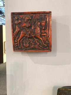 Pair of Painted Dutch Medieval Style Glazed Terracotta Reliefs Plaques