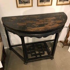 Pair of Painted Elm Demilune Consoles