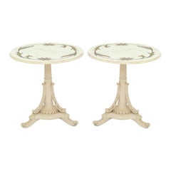 Pair of Painted End Tables with Bronze Inlay Marble Tops