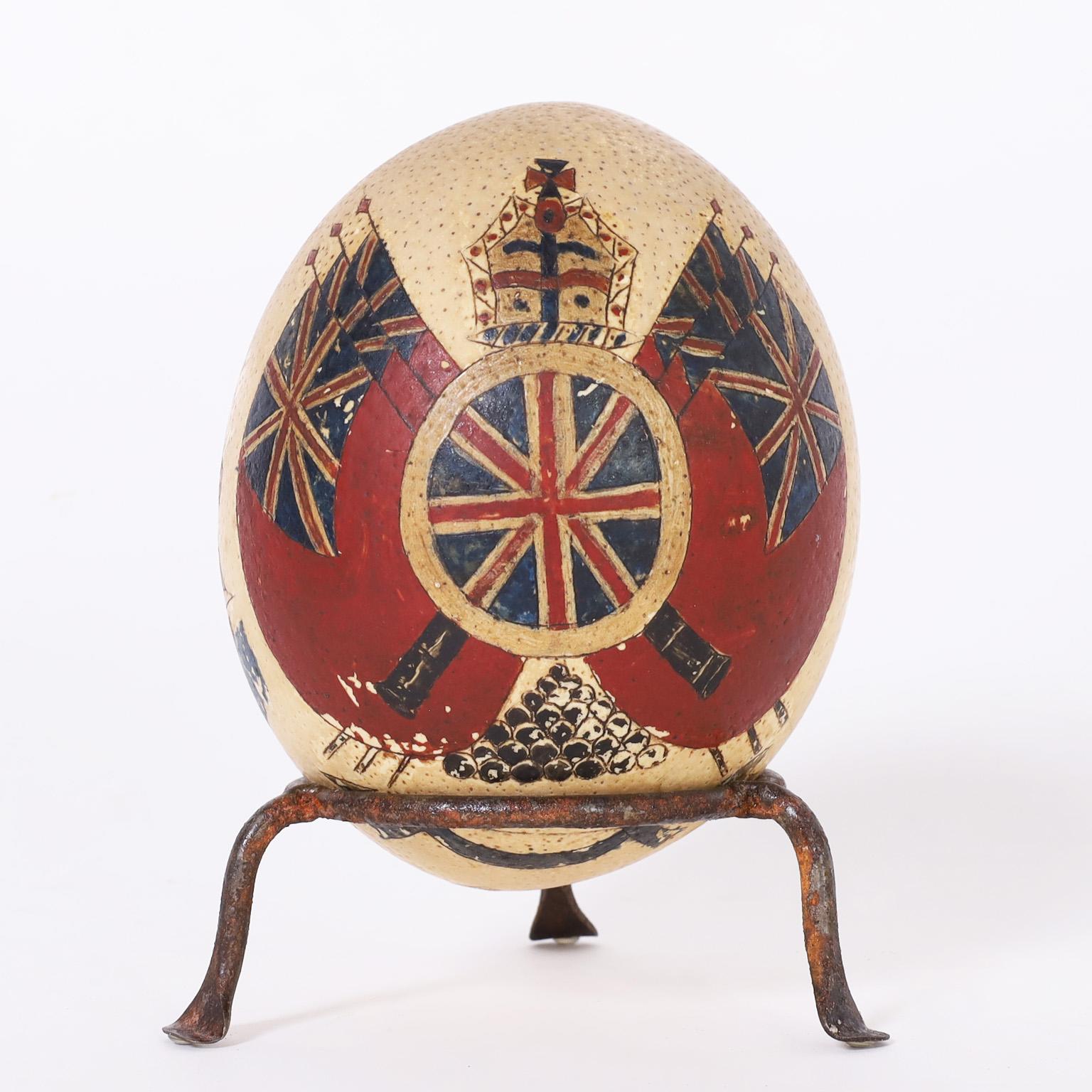 Pair of Painted English Commemorative Ostrich Eggs, Priced Individually In Good Condition In Palm Beach, FL