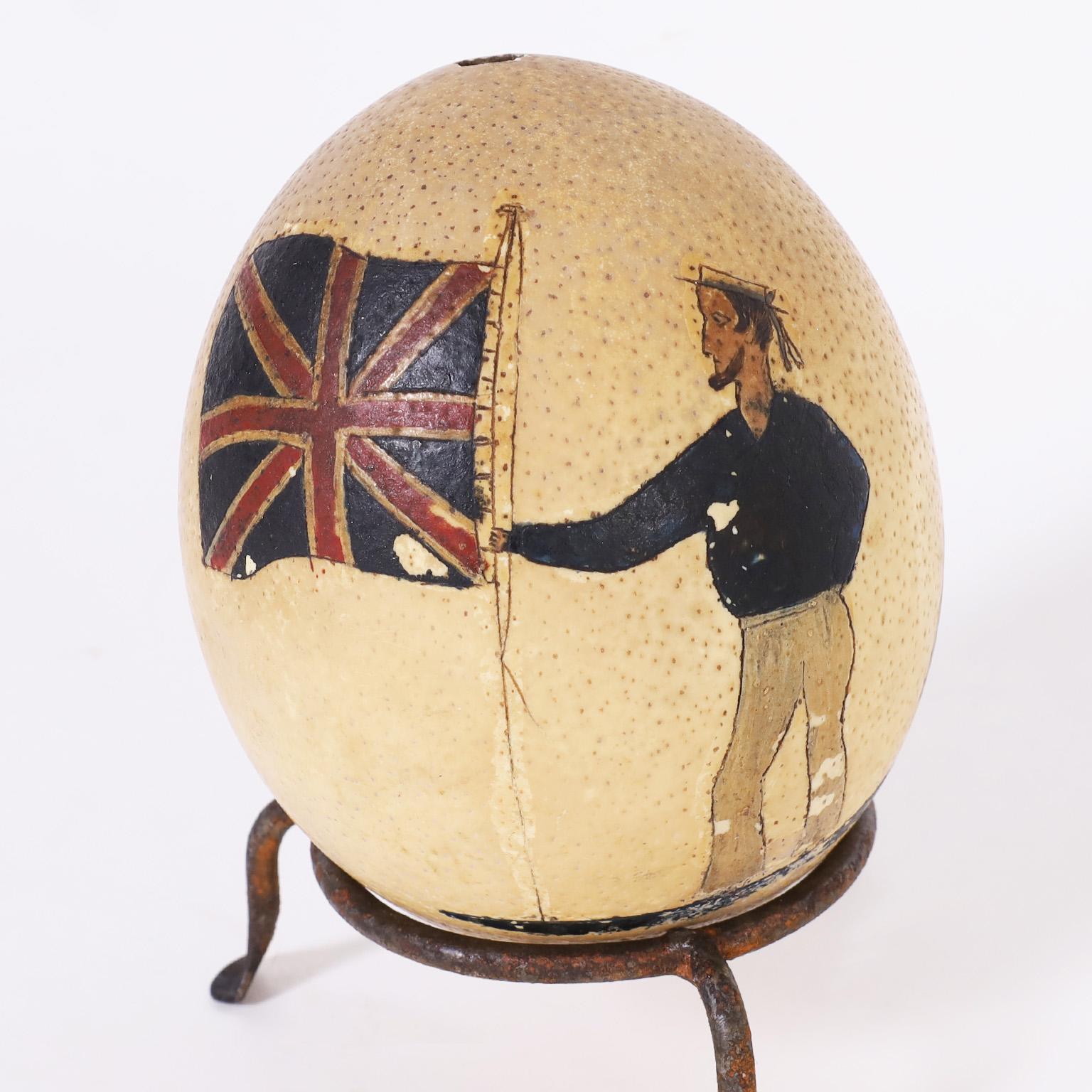 Ostrich Eggshell Pair of Painted English Commemorative Ostrich Eggs, Priced Individually