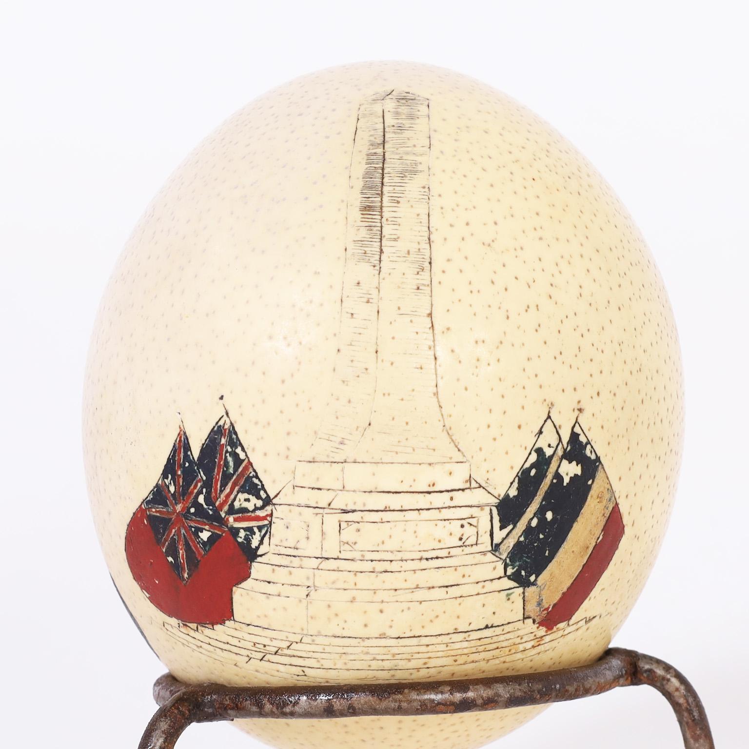 Pair of Painted English Commemorative Ostrich Eggs, Priced Individually 1