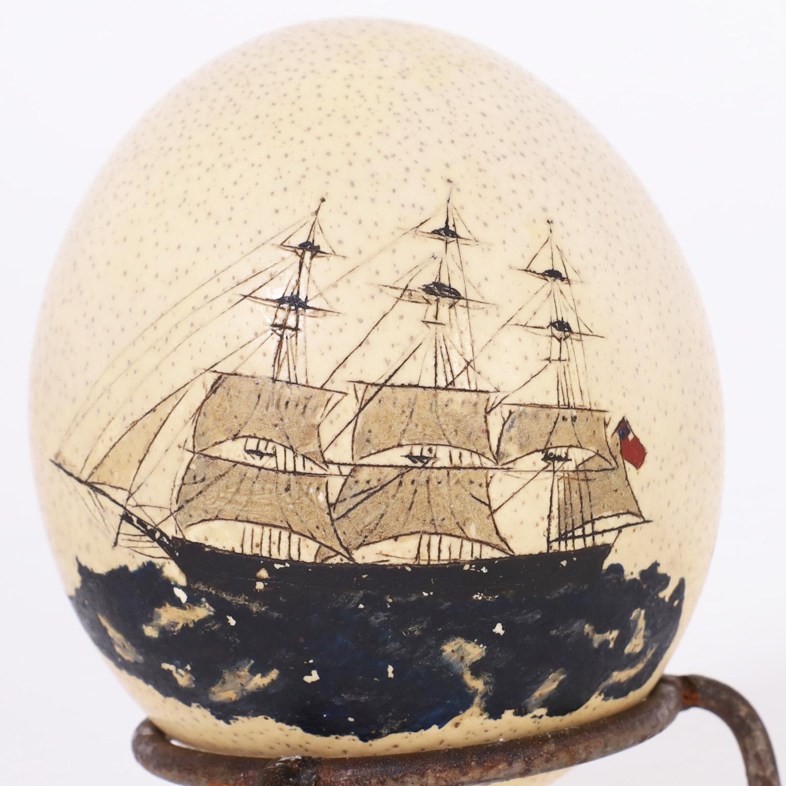 Pair of Painted English Commemorative Ostrich Eggs, Priced Individually 2